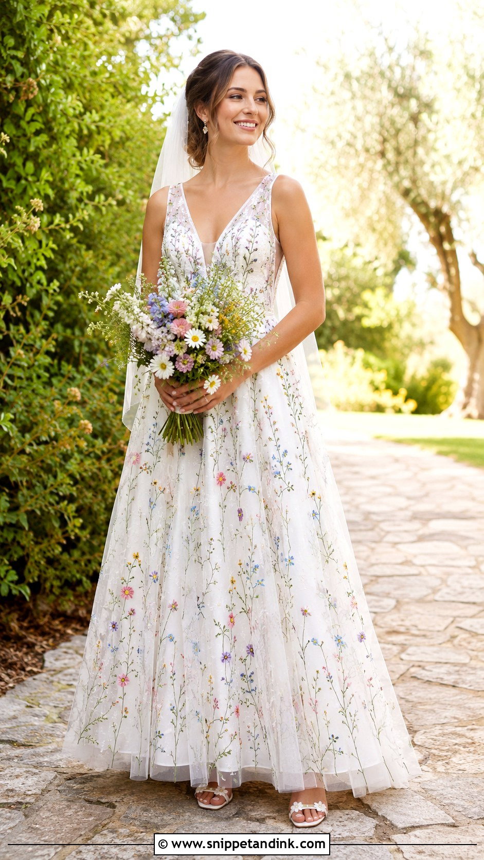 Wildflower Wedding Dress With A Line Skirt - Snippet and Ink - 25 Wildflower Wedding Dress Ideas