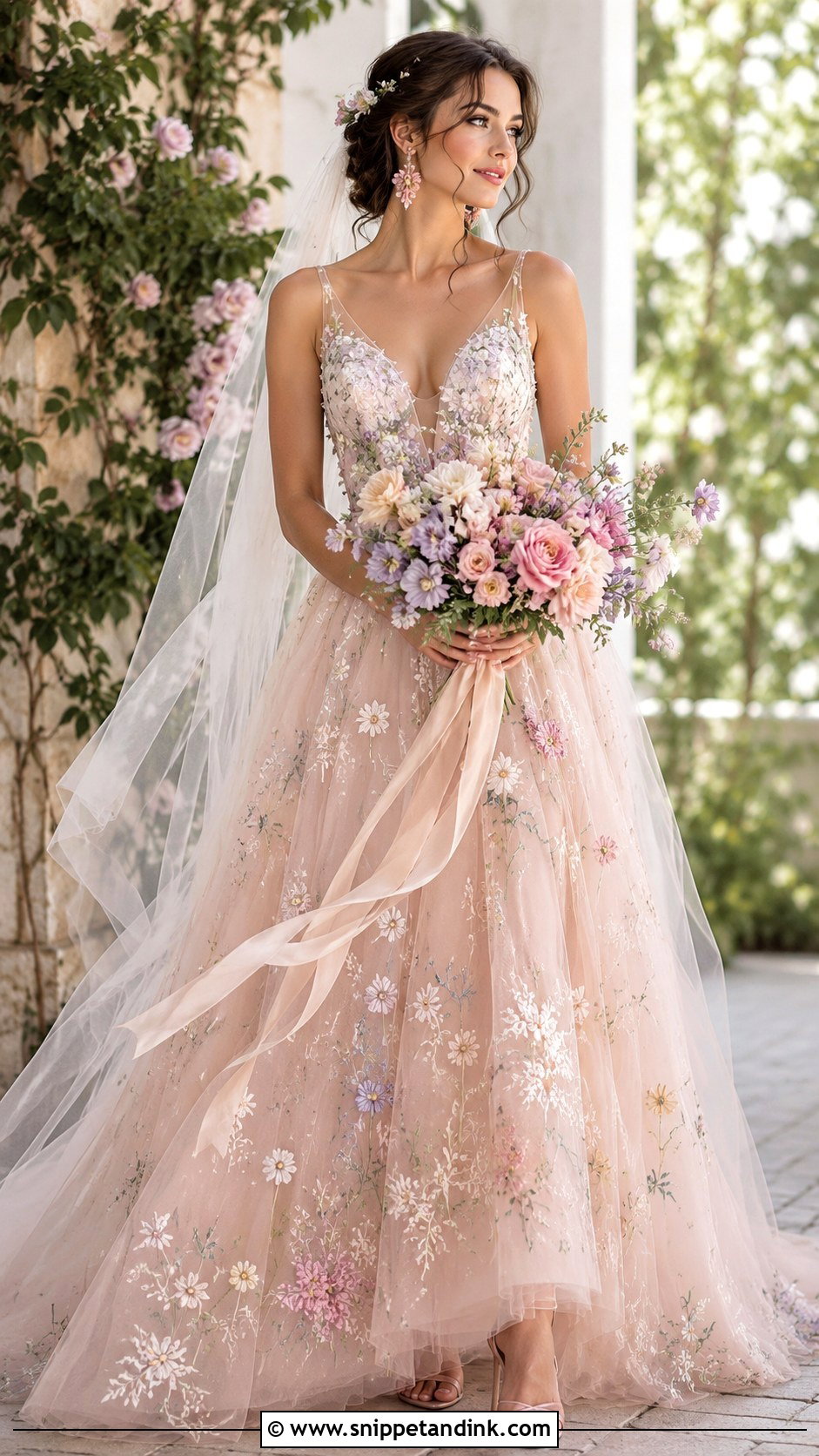 Wildflower Wedding Dress With Blush Tulle - Snippet and Ink - 25 Wildflower Wedding Dress Ideas