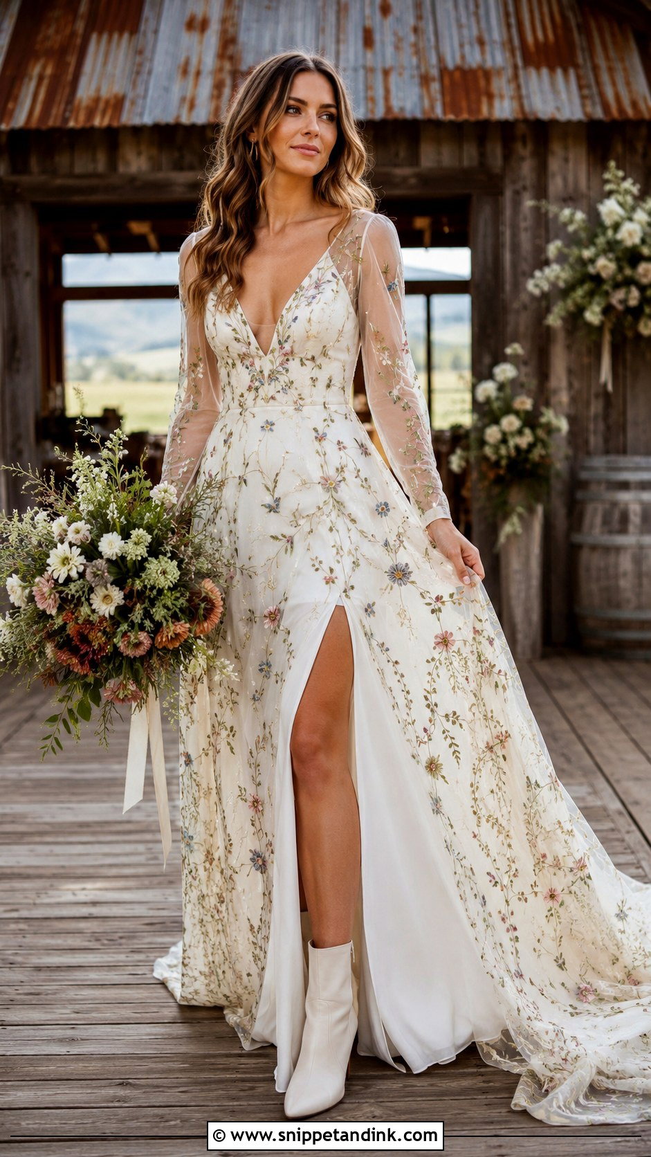 Wildflower Wedding Dress With Bridal Boots - Snippet and Ink - 25 Wildflower Wedding Dress Ideas