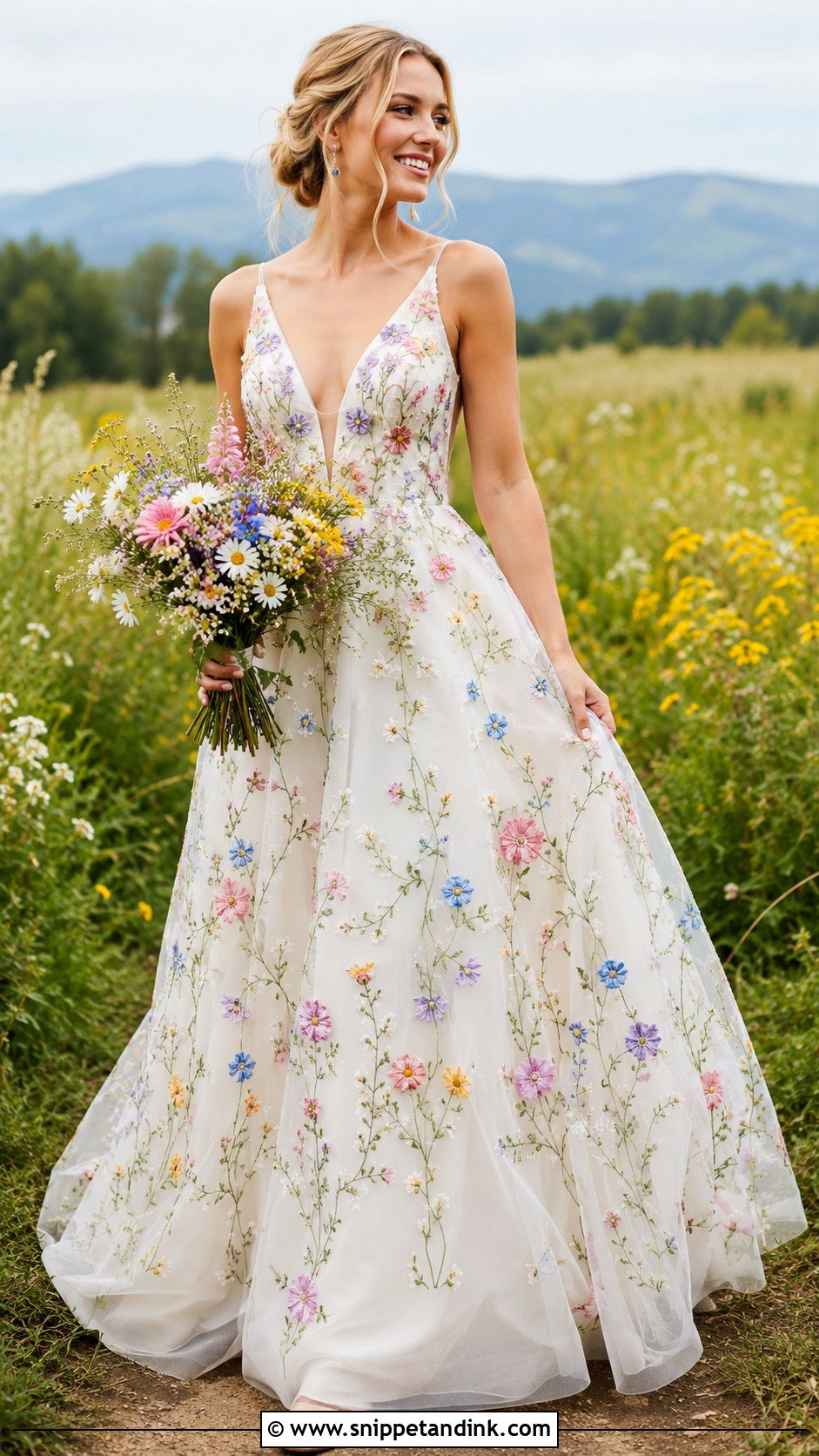 Wildflower Wedding Dress With Colorful Embroidery - Snippet and Ink - 25 Wildflower Wedding Dress Ideas