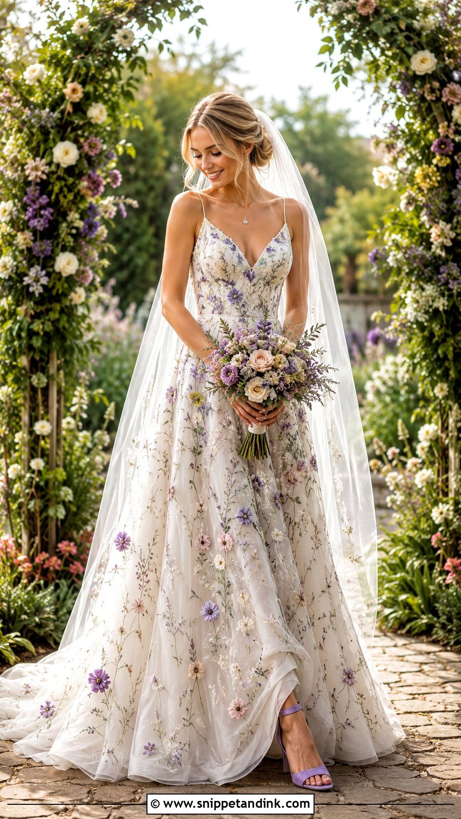Wildflower Wedding Dress With Colorful Shoes - Snippet and Ink - 25 Wildflower Wedding Dress Ideas