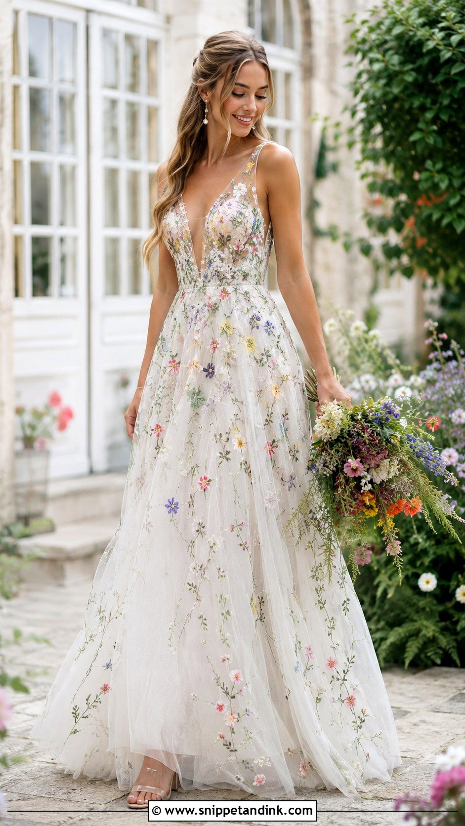 Wildflower Wedding Dress With Embroidered Tulle - Snippet and Ink - 25 Wildflower Wedding Dress Ideas