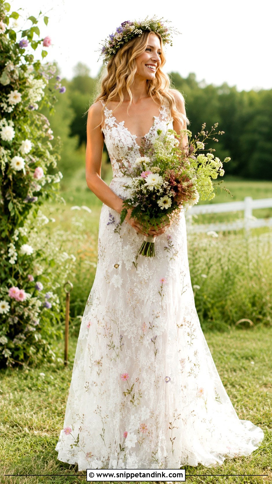 Wildflower Wedding Dress With Flower Crown - Snippet and Ink - 25 Wildflower Wedding Dress Ideas