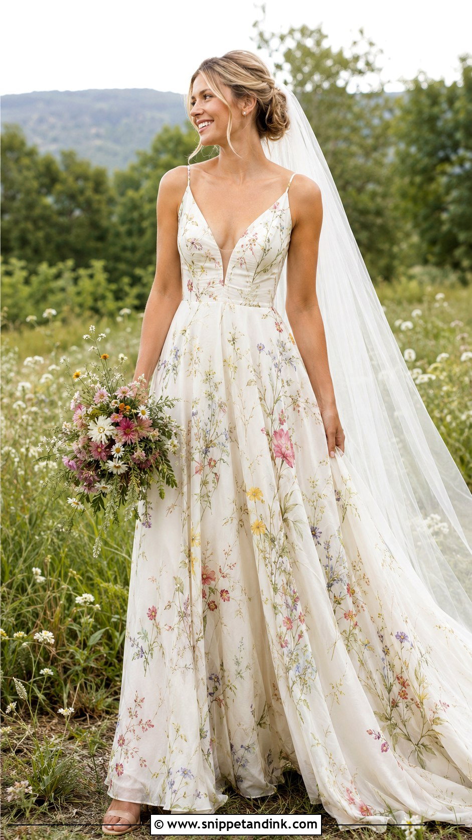 Wildflower Wedding Dress With Meadow Print - Snippet and Ink - 25 Wildflower Wedding Dress Ideas