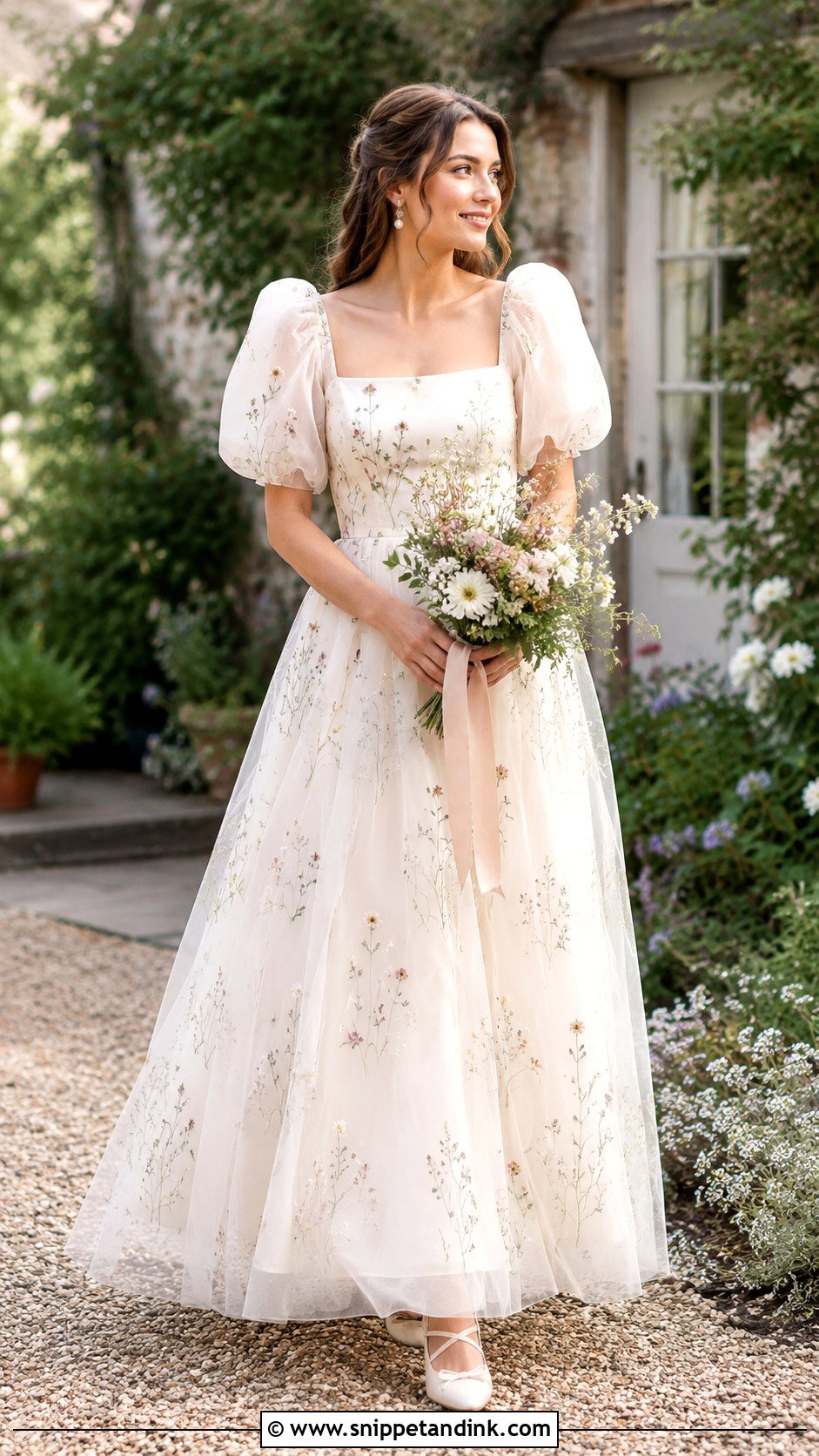Wildflower Wedding Dress With Puff Sleeves - Snippet and Ink - 25 Wildflower Wedding Dress Ideas
