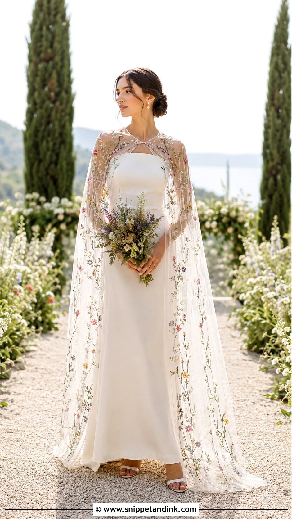 Wildflower Wedding Dress With Sheer Cape - Snippet and Ink - 25 Wildflower Wedding Dress Ideas