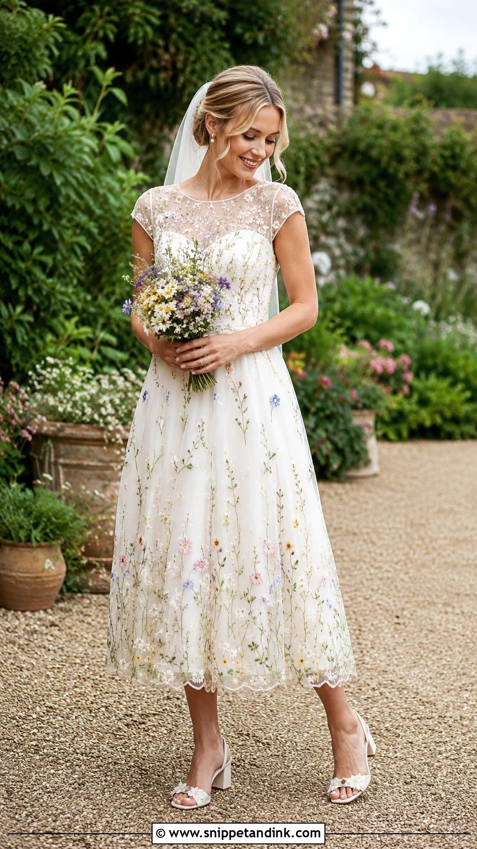 Wildflower Wedding Dress With Tea Length Skirt - Snippet and Ink - 25 Wildflower Wedding Dress Ideas
