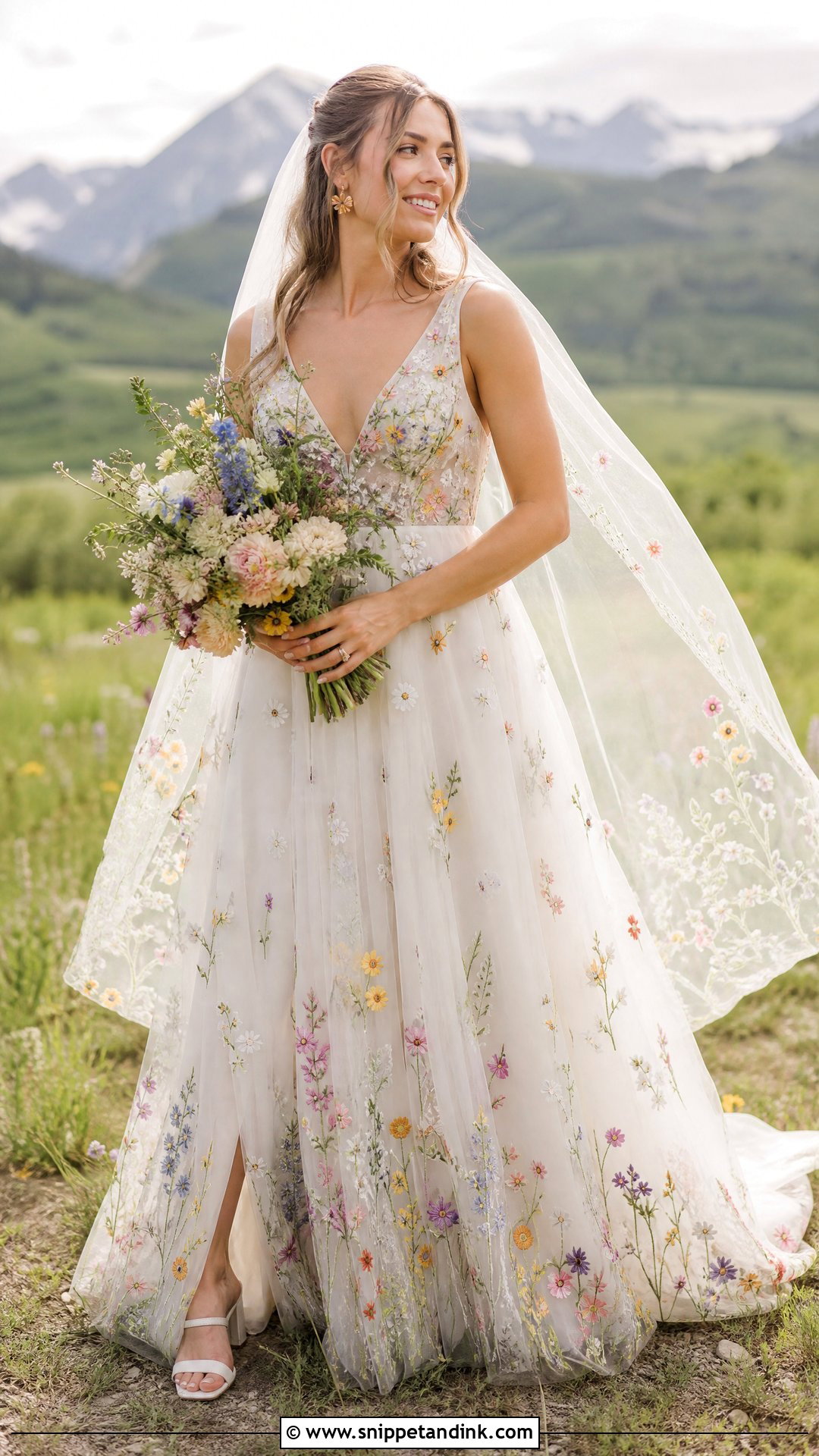 Wildflower Wedding Dress - Snippet and Ink - 20 Pop of Color Wedding Dress Ideas