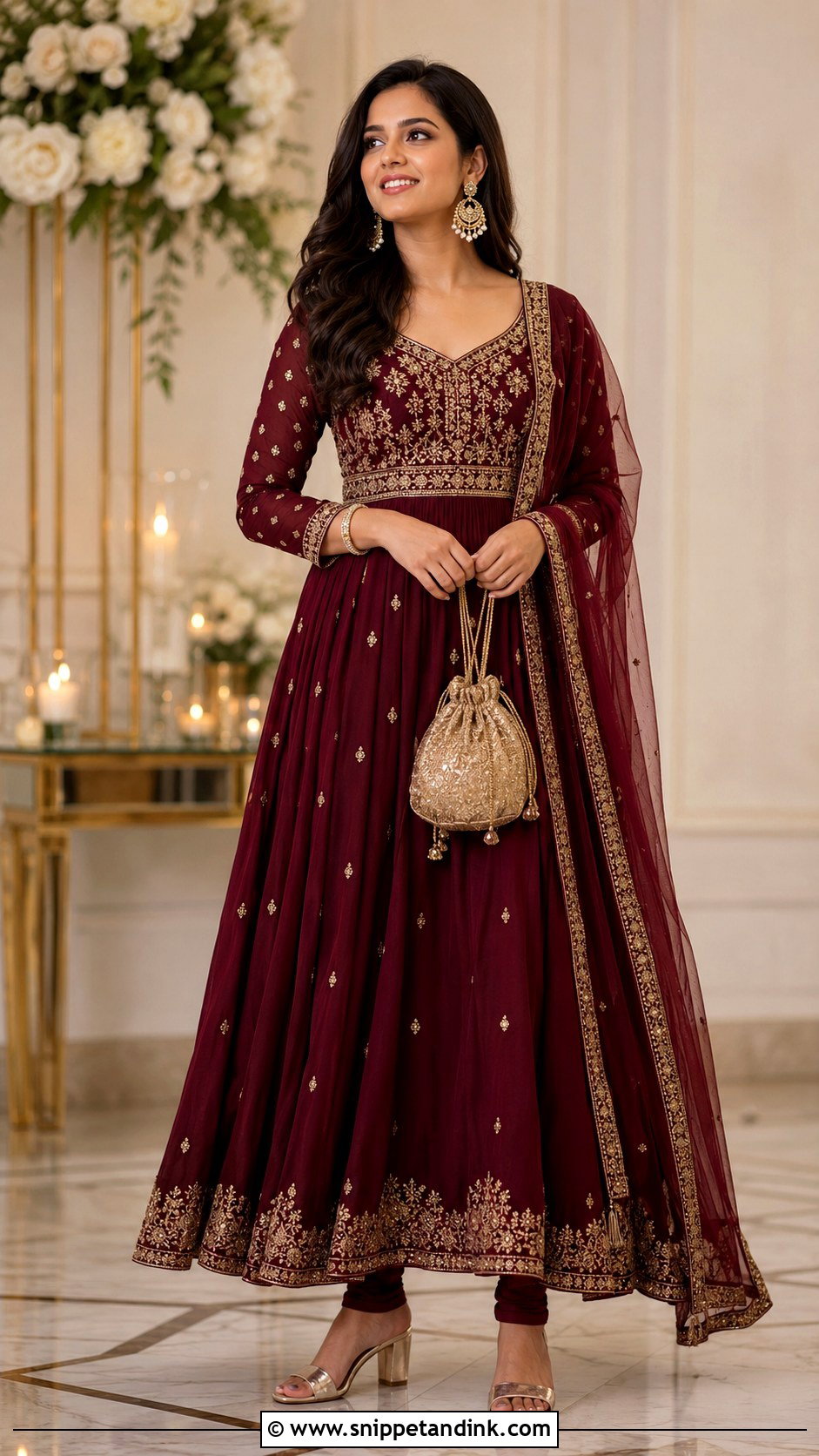 Wine Anarkali Suit With Churidar - Snippet and Ink - 20 Anarkali Suit for Wedding Ideas