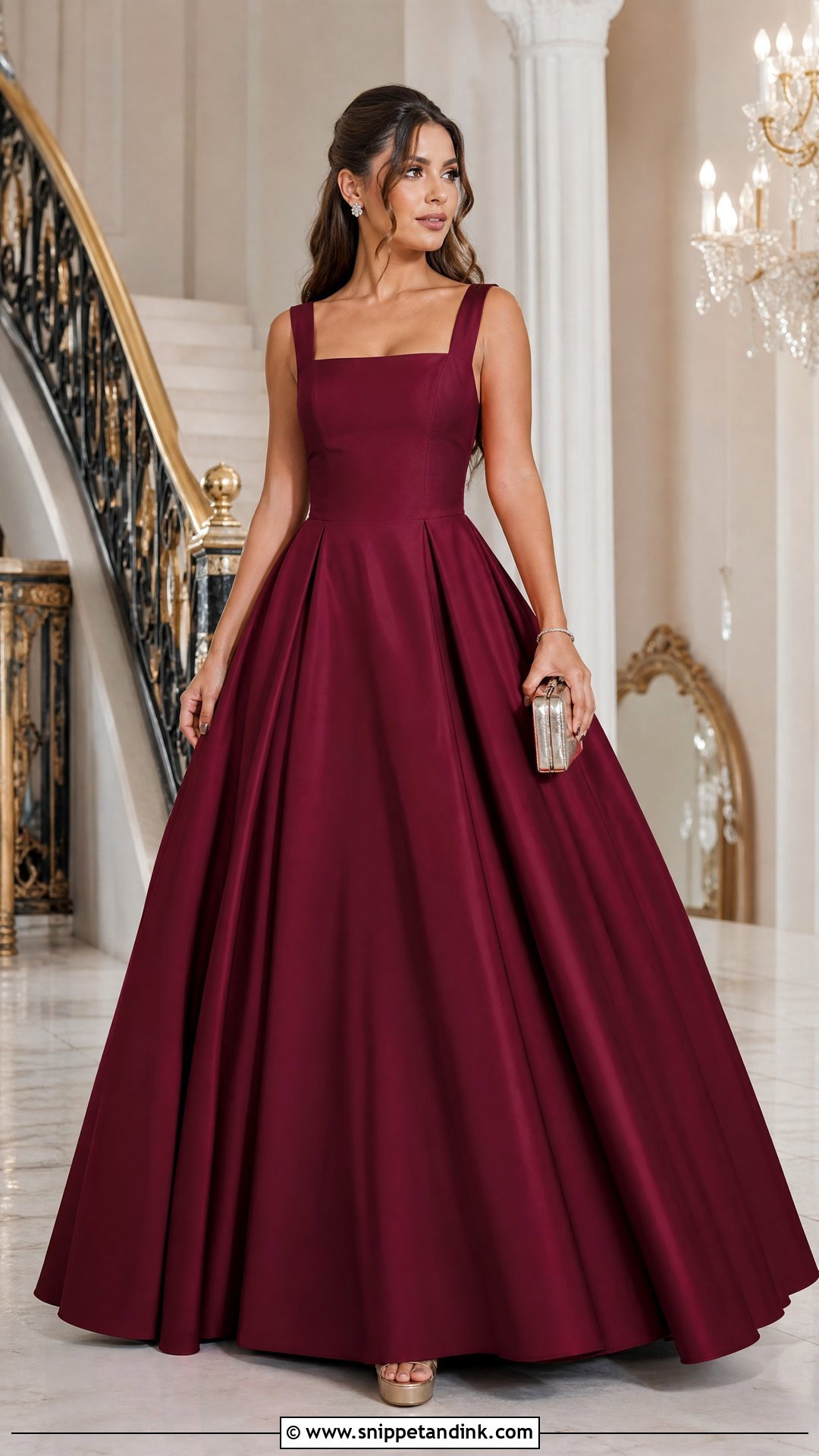 Wine Color Ball Gown With Minimal Jewelry - Snippet and Ink - 25 Wine Colour Gown Ideas