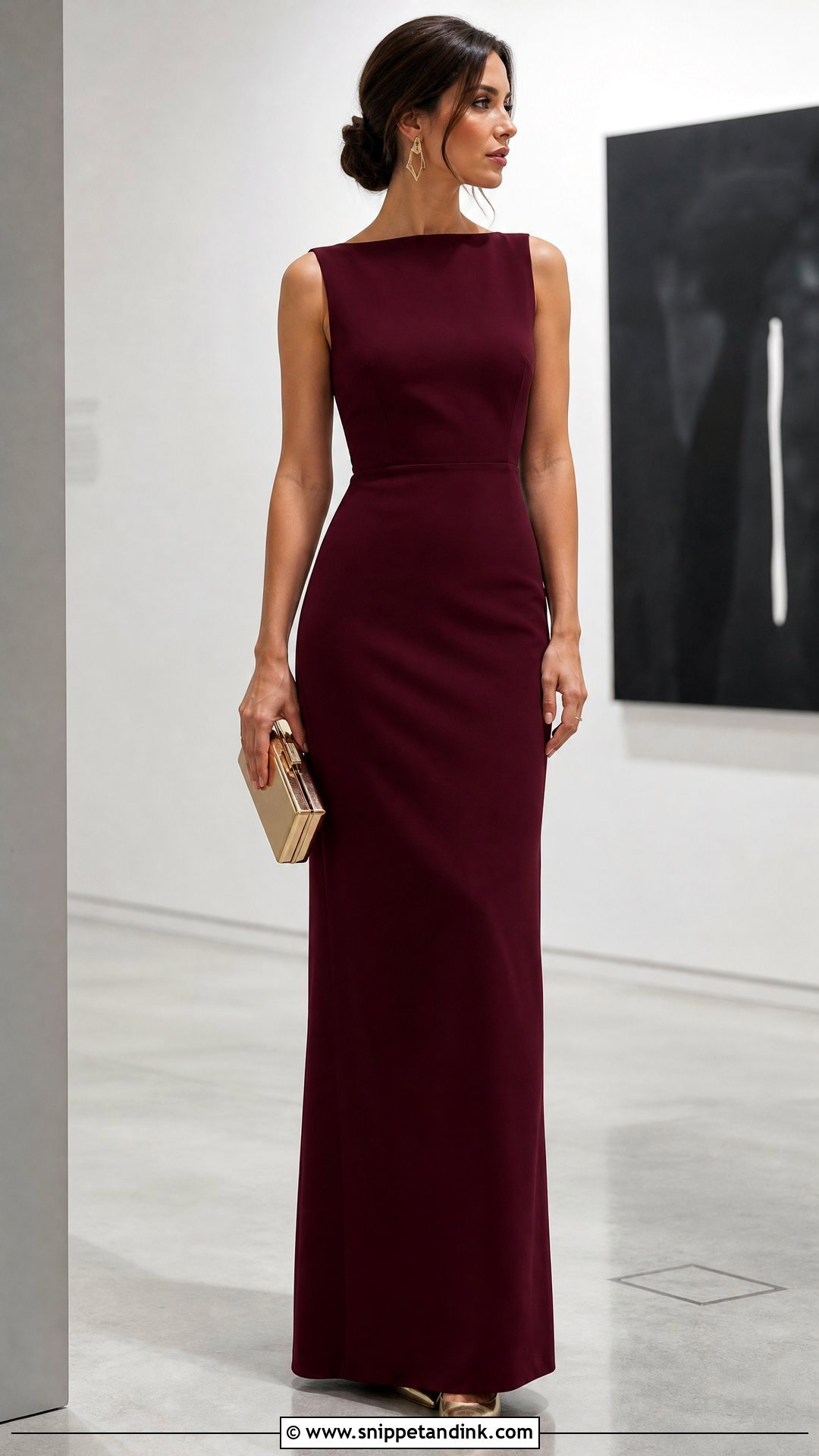 Wine Color Column Gown With Pointed Heels - Snippet and Ink - 25 Wine Colour Gown Ideas