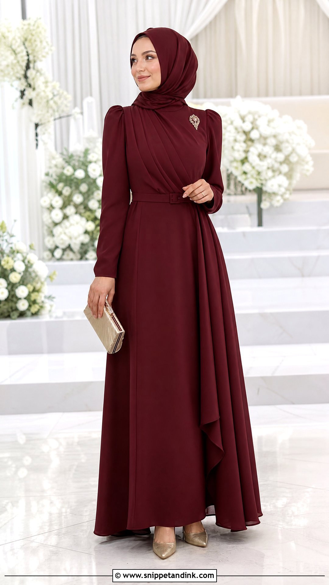 Wine Color Modest Gown With Matching Hijab - Snippet and Ink - 25 Wine Colour Gown Ideas
