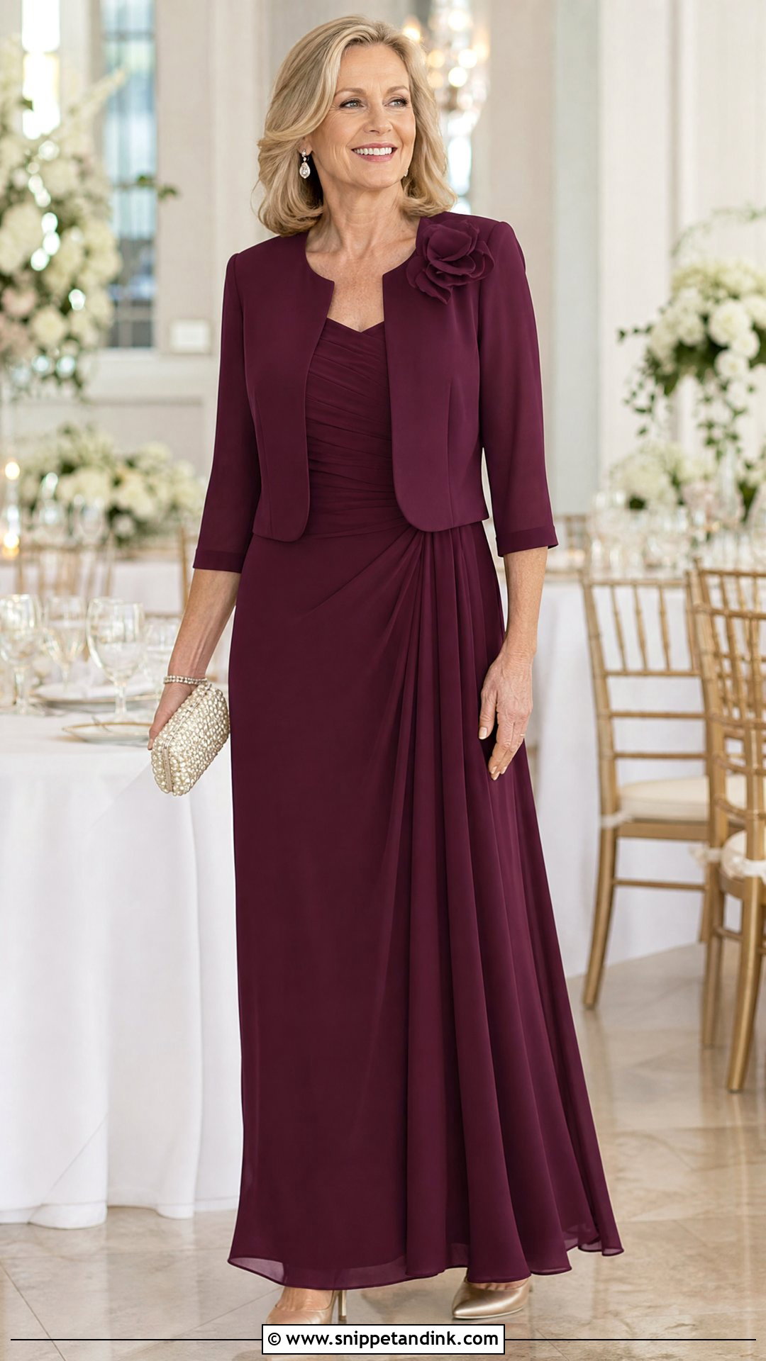 Wine Color Mother Of The Bride Gown With Jacket - Snippet and Ink - 25 Wine Colour Gown Ideas