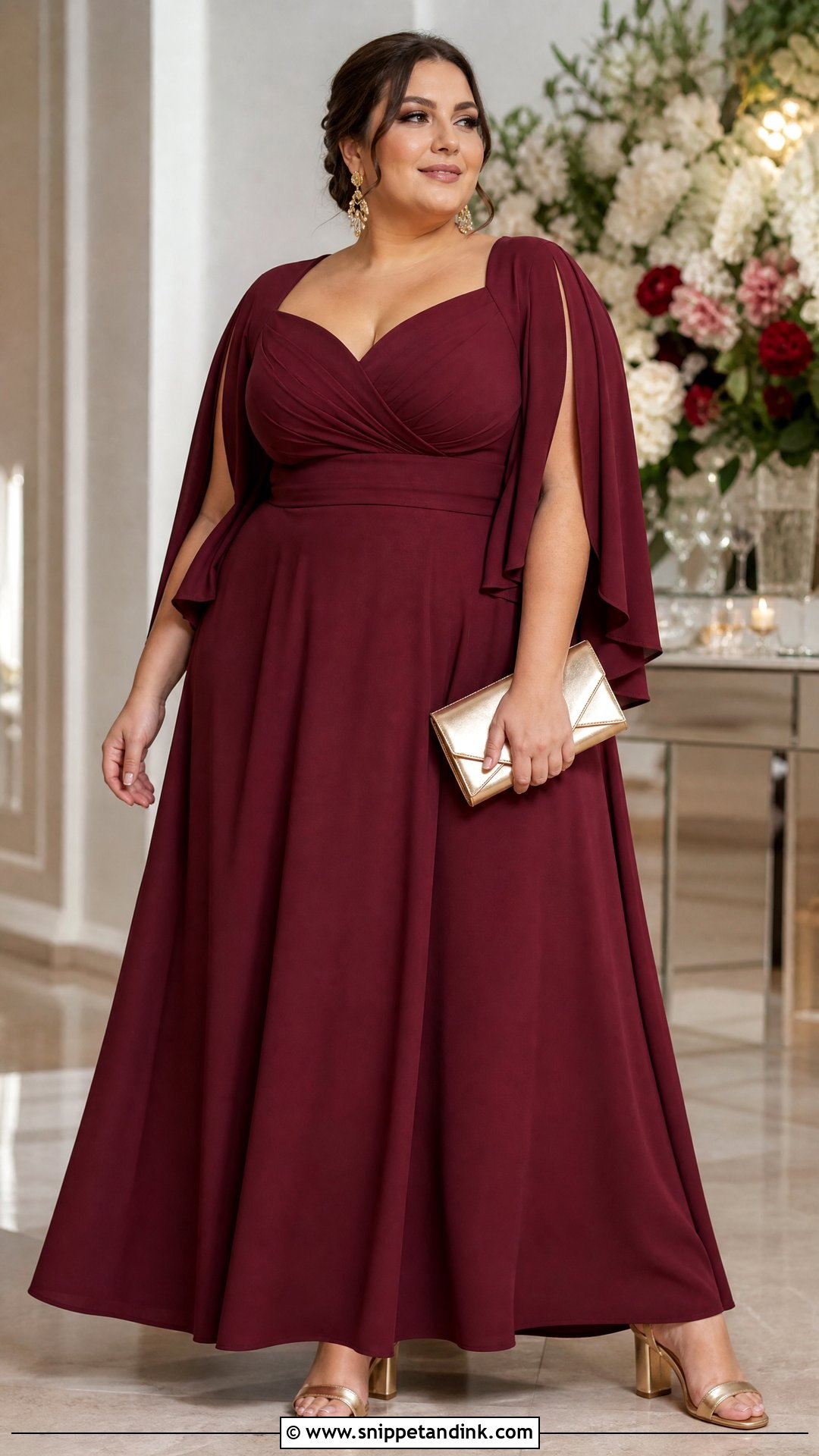 Wine Color Plus Size Gown With Draped Sleeves - Snippet and Ink - 25 Wine Colour Gown Ideas