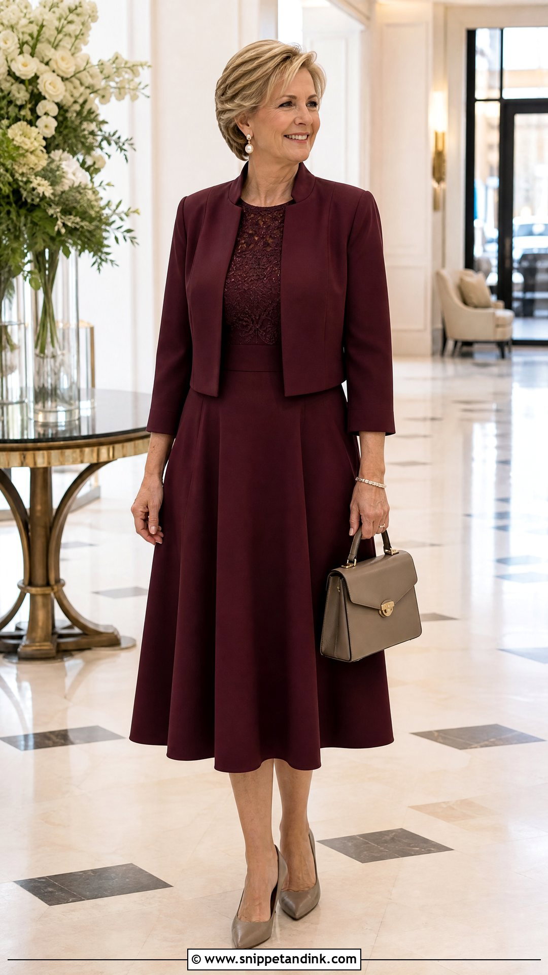 Wine Dress With Matching Jacket Wedding Outfit - Snippet and Ink - 20 Wine Dress Outfit Wedding Ideas