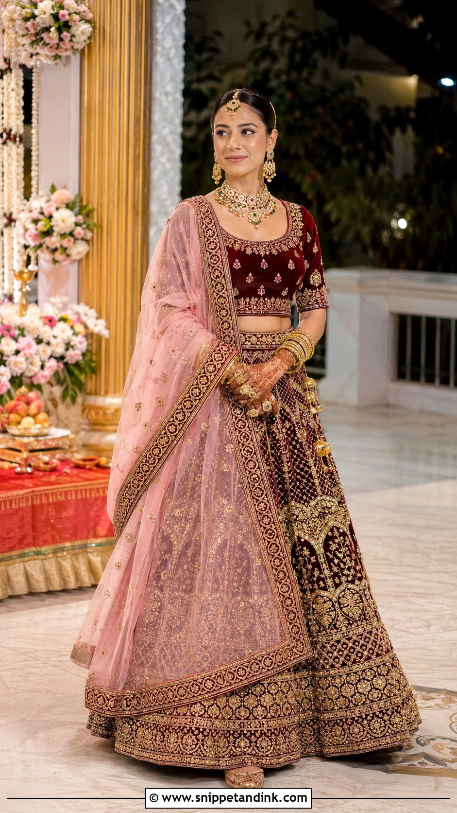 Wine Embroidered Lehenga Mata Poojan Look - Snippet and Ink - 20 Mata Poojan Look for Bride Ideas