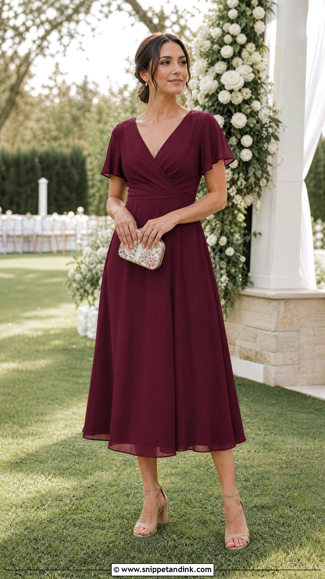 Wine Garden Wedding Dress With Block Heels - Snippet and Ink - 20 Wine Dress Outfit Wedding Ideas
