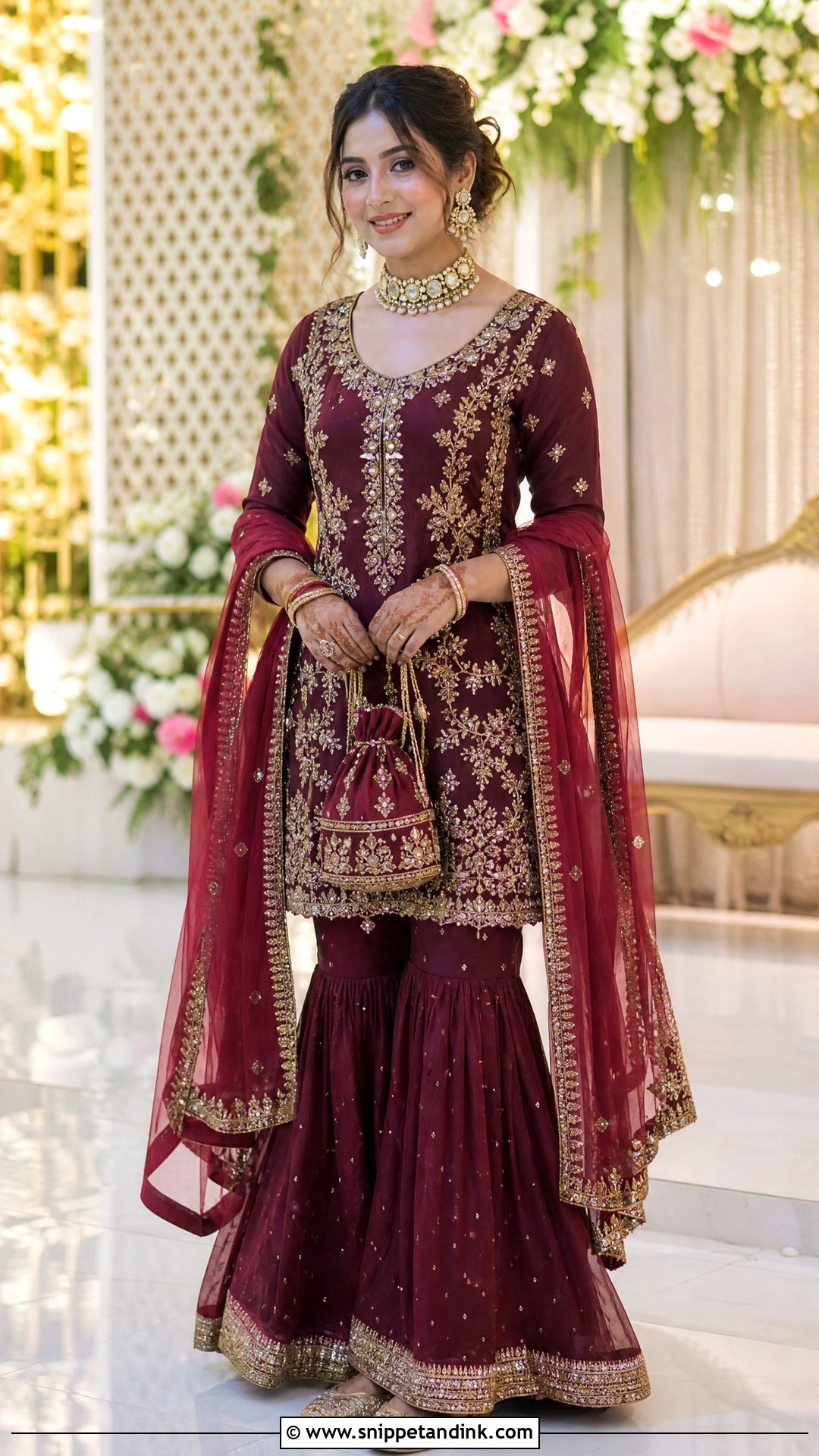 Wine Gharara for Sangeet Bride - Snippet and Ink - 20 Outfit for Sangeet Function for Bride Ideas
