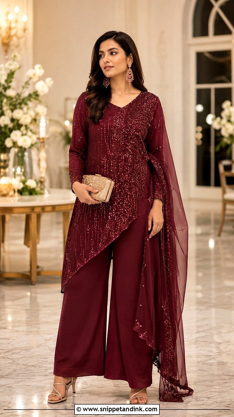 Wine Heavy Plazo Suit for Wedding - Snippet and Ink - 20 Heavy Plazo Suits for Wedding