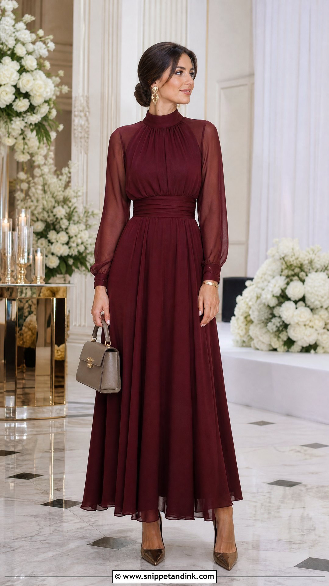 Wine High Neck Maxi Dress Wedding Outfit - Snippet and Ink - 20 Wine Dress Outfit Wedding Ideas
