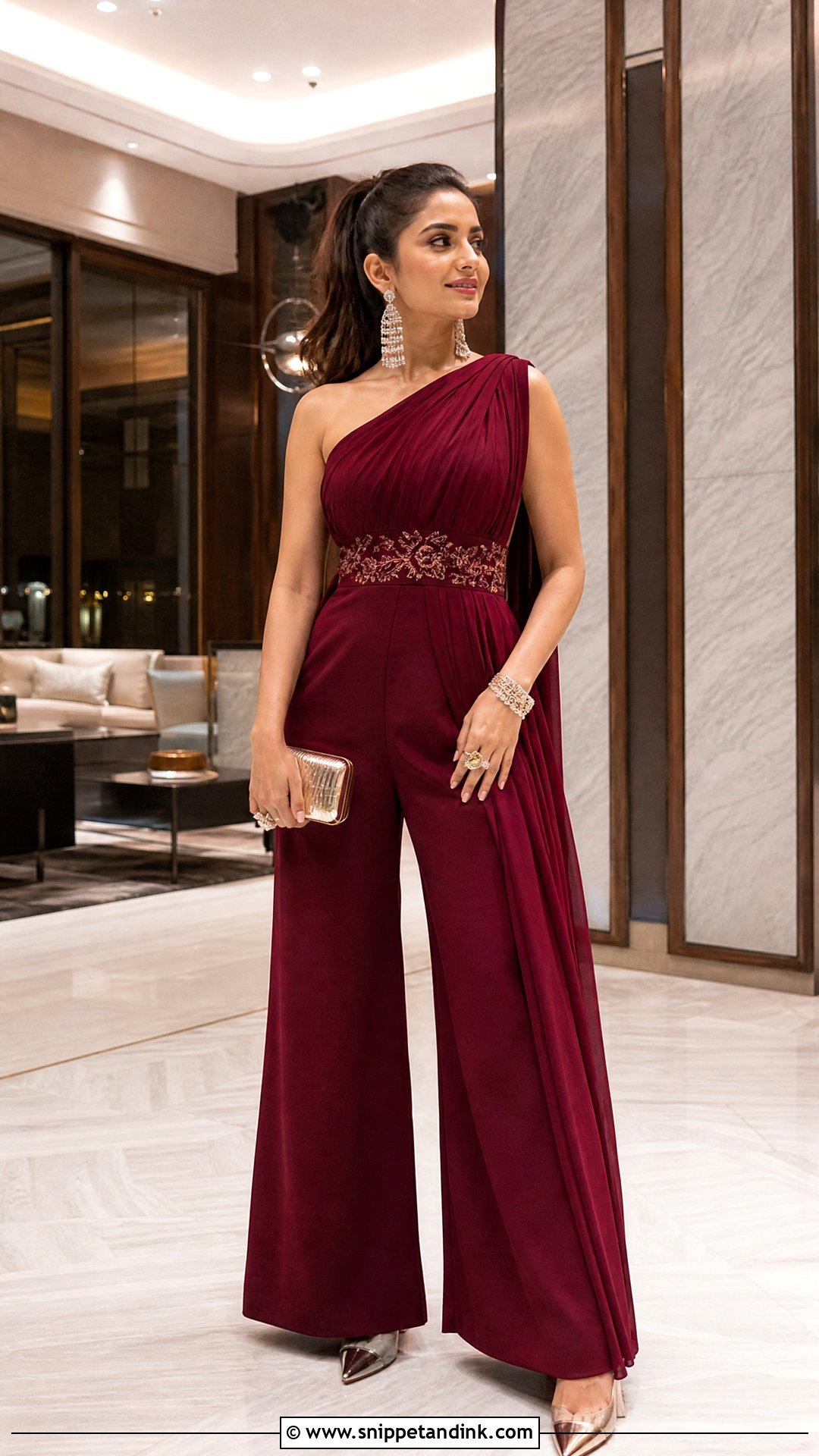 Wine Indo Western Jumpsuit for Sagan - Snippet and Ink - 20 Sagan Outfits for Bride