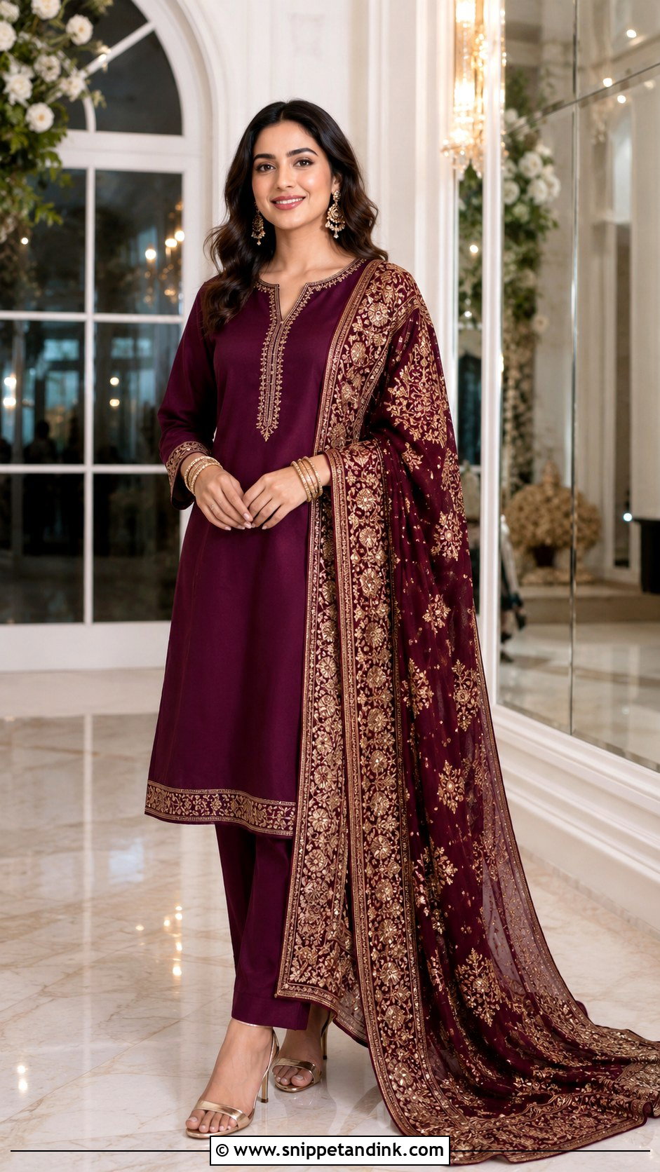 Wine Plain Suit With Heavy Dupatta - Snippet and Ink - 30 Plain Suit with Heavy Dupatta Ideas