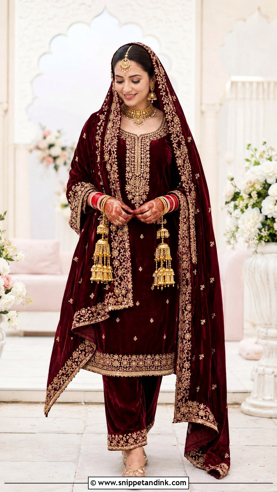 Wine Punjabi Bridal Velvet Suit - Snippet and Ink - 25 Punjabi Wedding Suit Bridal Sikh Bride Ideas