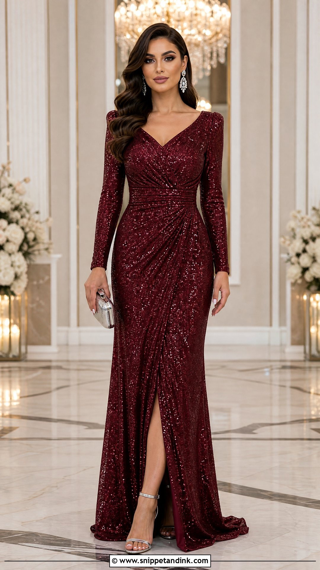 Wine Sequin Gown Ring Ceremony Dress - Snippet and Ink - 25 Ring Ceremony Dress Ideas