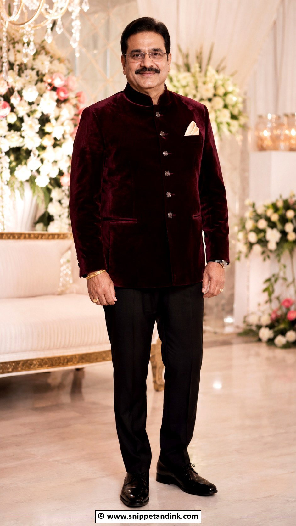 Wine Velvet Bandhgala With Trousers - Snippet and Ink - 25 Indian Bride's Father Outfit Ideas
