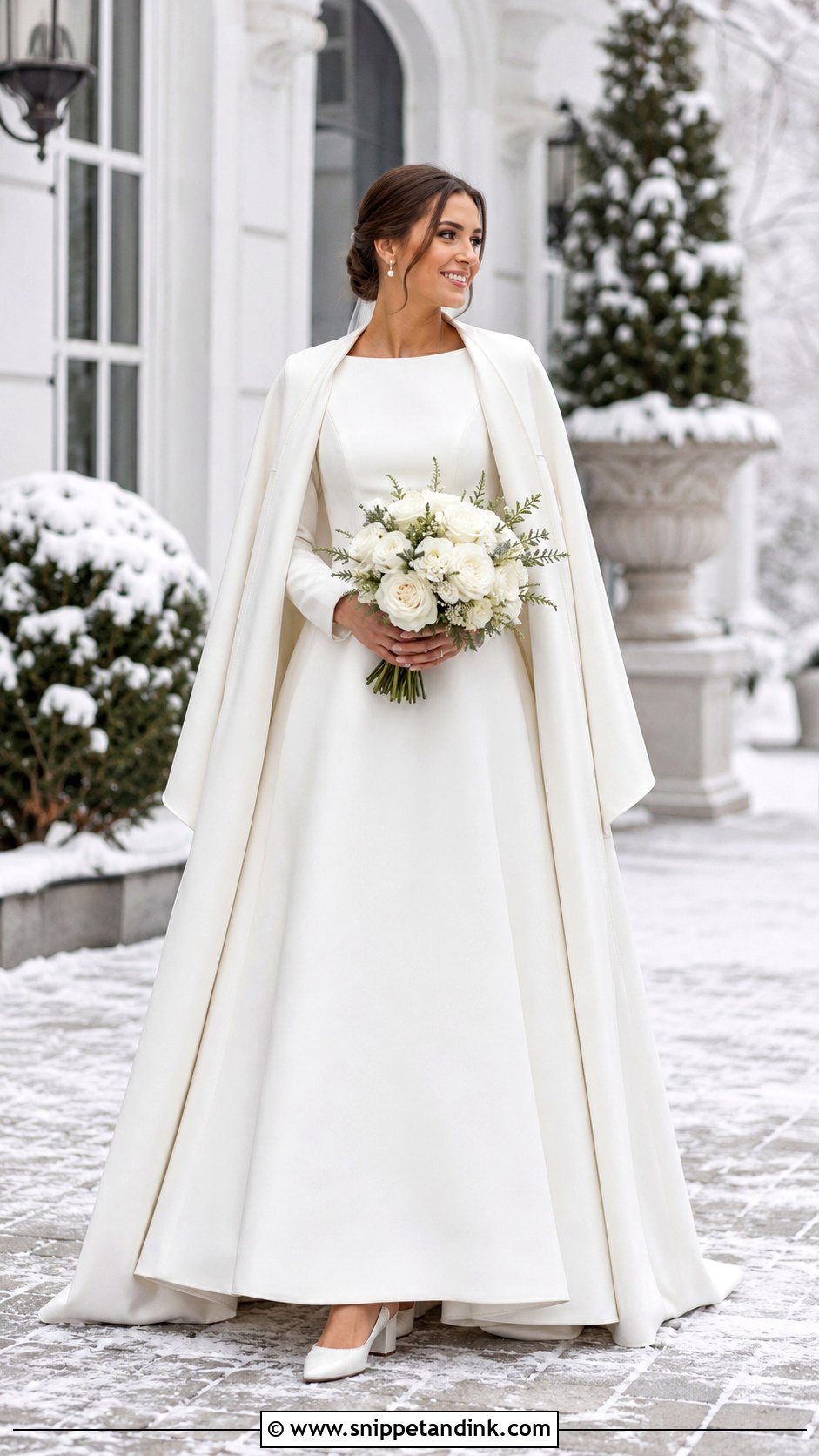 Winter A Line Wedding Dress With Bridal Cape - Snippet and Ink - 20 A Shape Wedding Dress Ideas