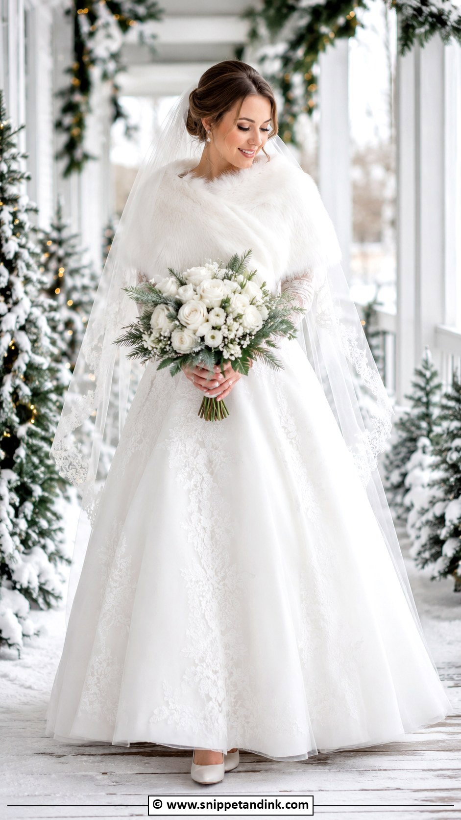 Winter A Line Wedding Dress With Faux Fur Wrap - Snippet and Ink - 30 Aline Wedding Dress Ideas