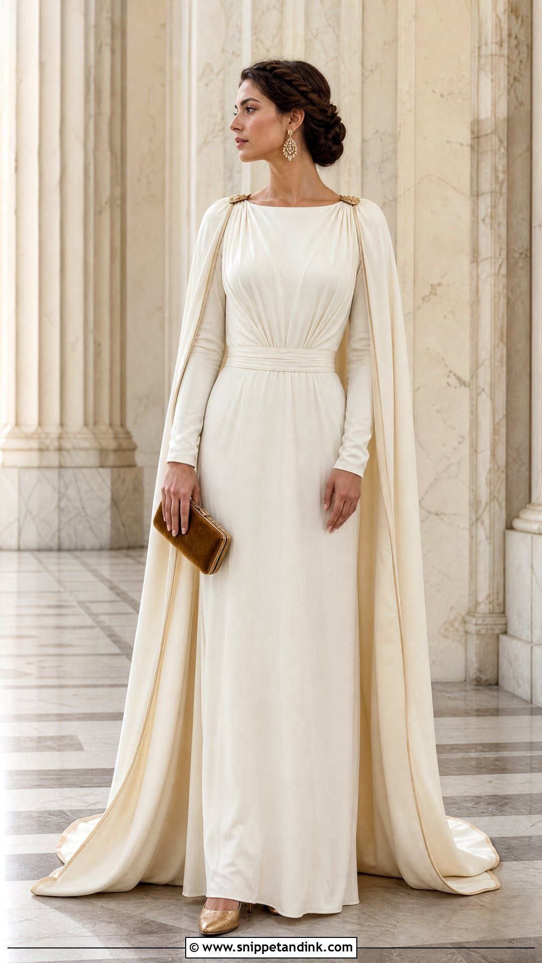 Winter Ancient Greek Wedding Dress With a Draped Cape - Snippet and Ink - 25 Ancient Greek Wedding Dress Ideas
