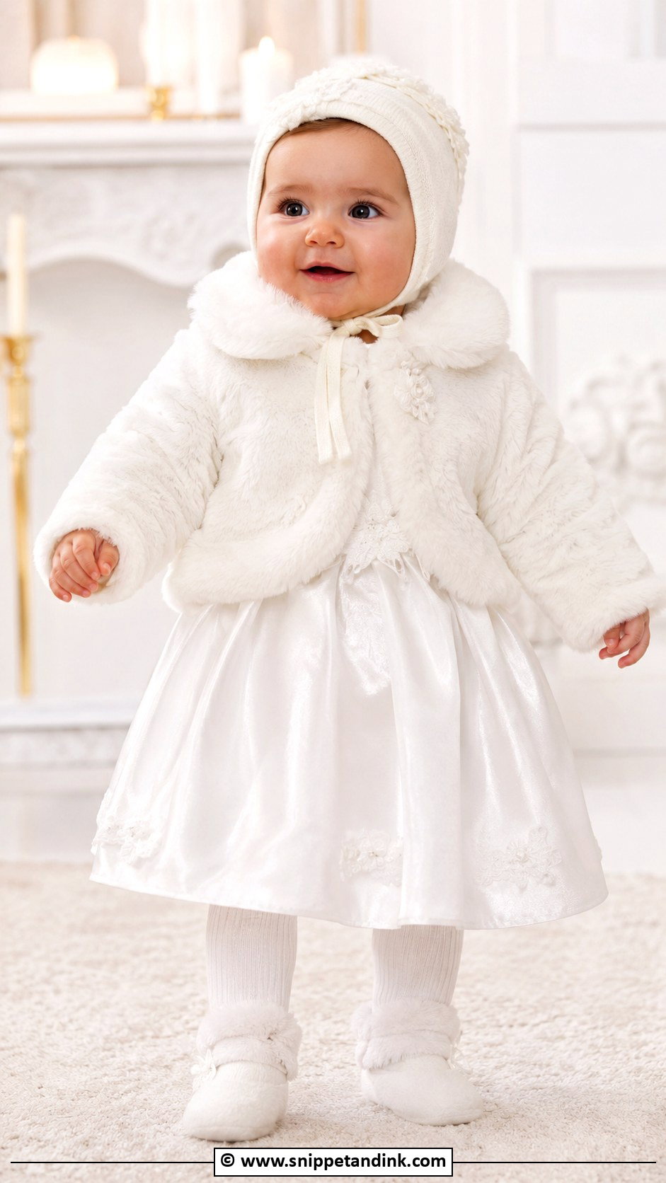 Winter Baptism Dress With Faux Fur Coat - Snippet and Ink - 25 Baby Girl Baptism Dress Ideas