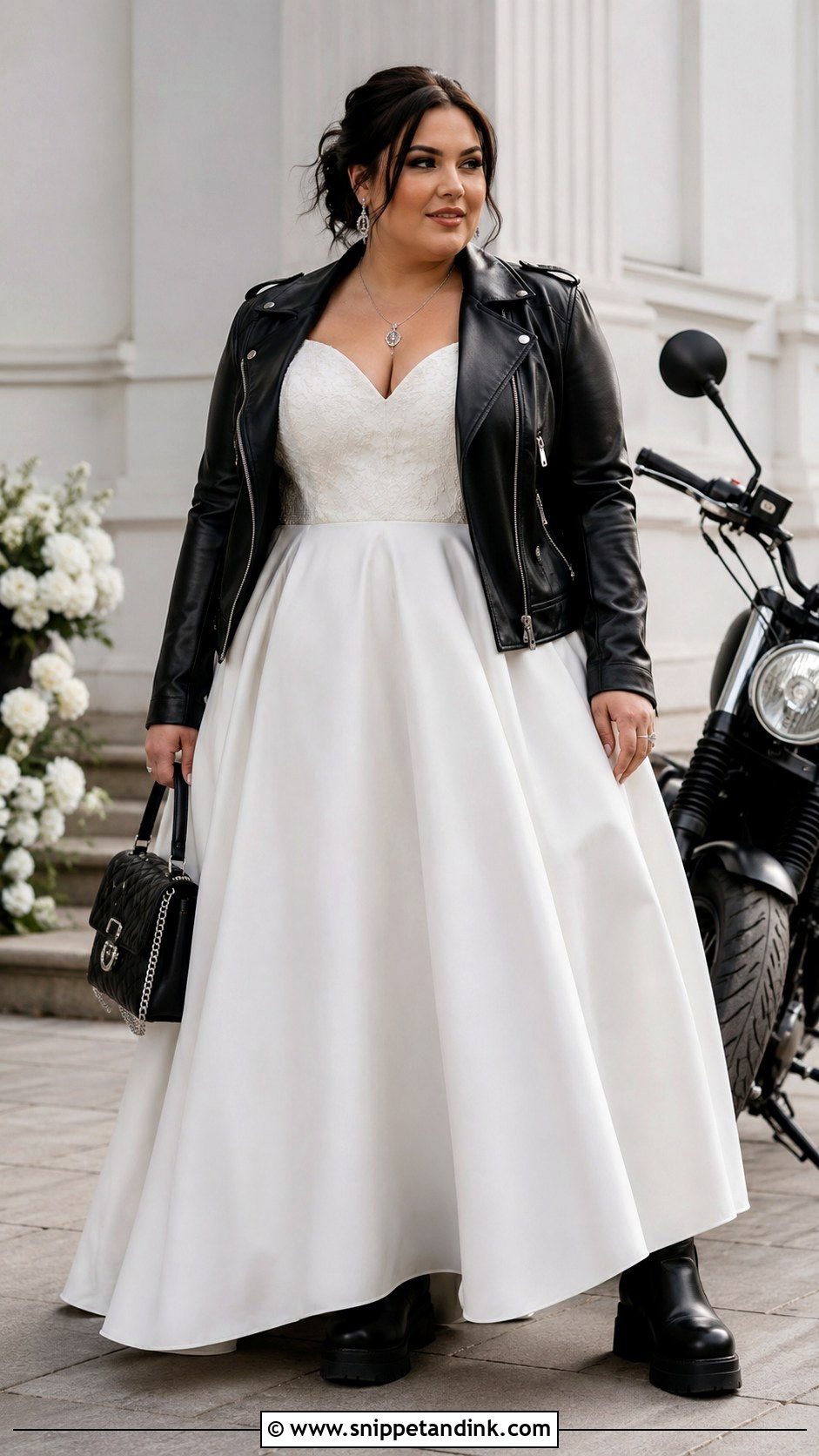 Winter Biker Wedding Dress With Velvet Jacket - Snippet and Ink - 20 Biker Wedding Dress Ideas