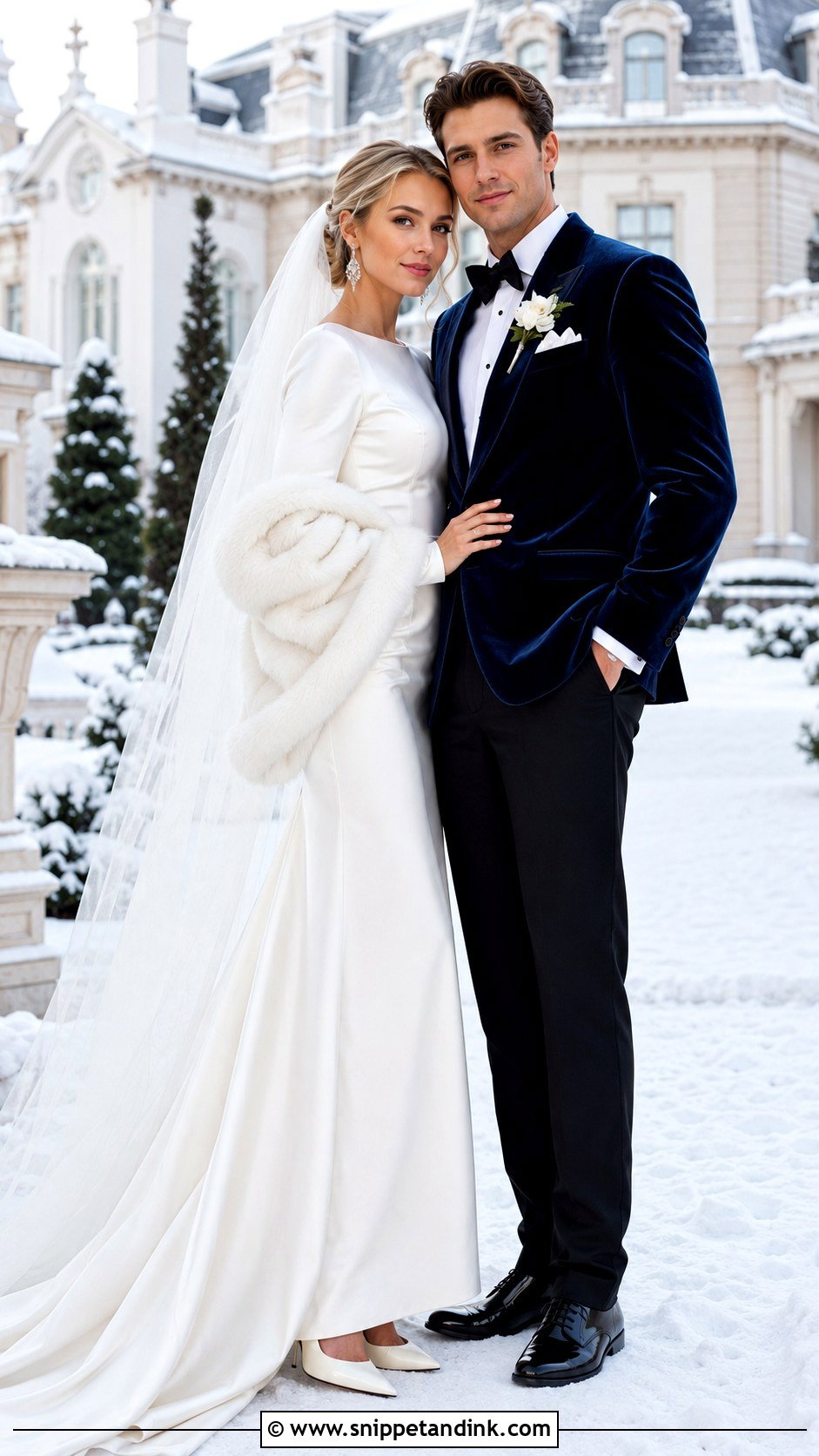 Winter Bridal Couple Outfit - Snippet and Ink - 20 Bridal Couple Ideas