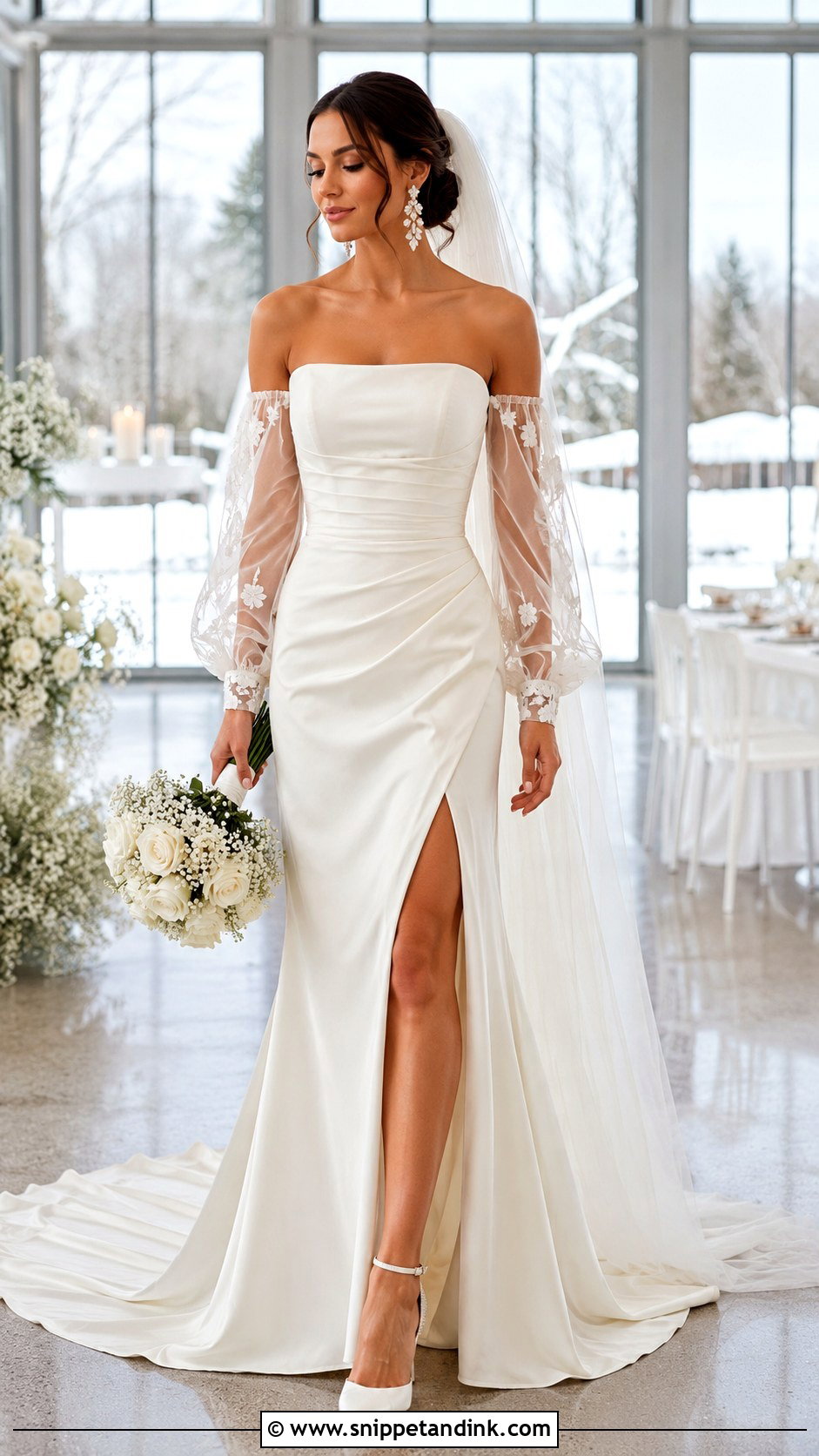 Winter Bridal Dress With Detachable Sleeves - Snippet and Ink - 25 Winter Bridal Dress Ideas