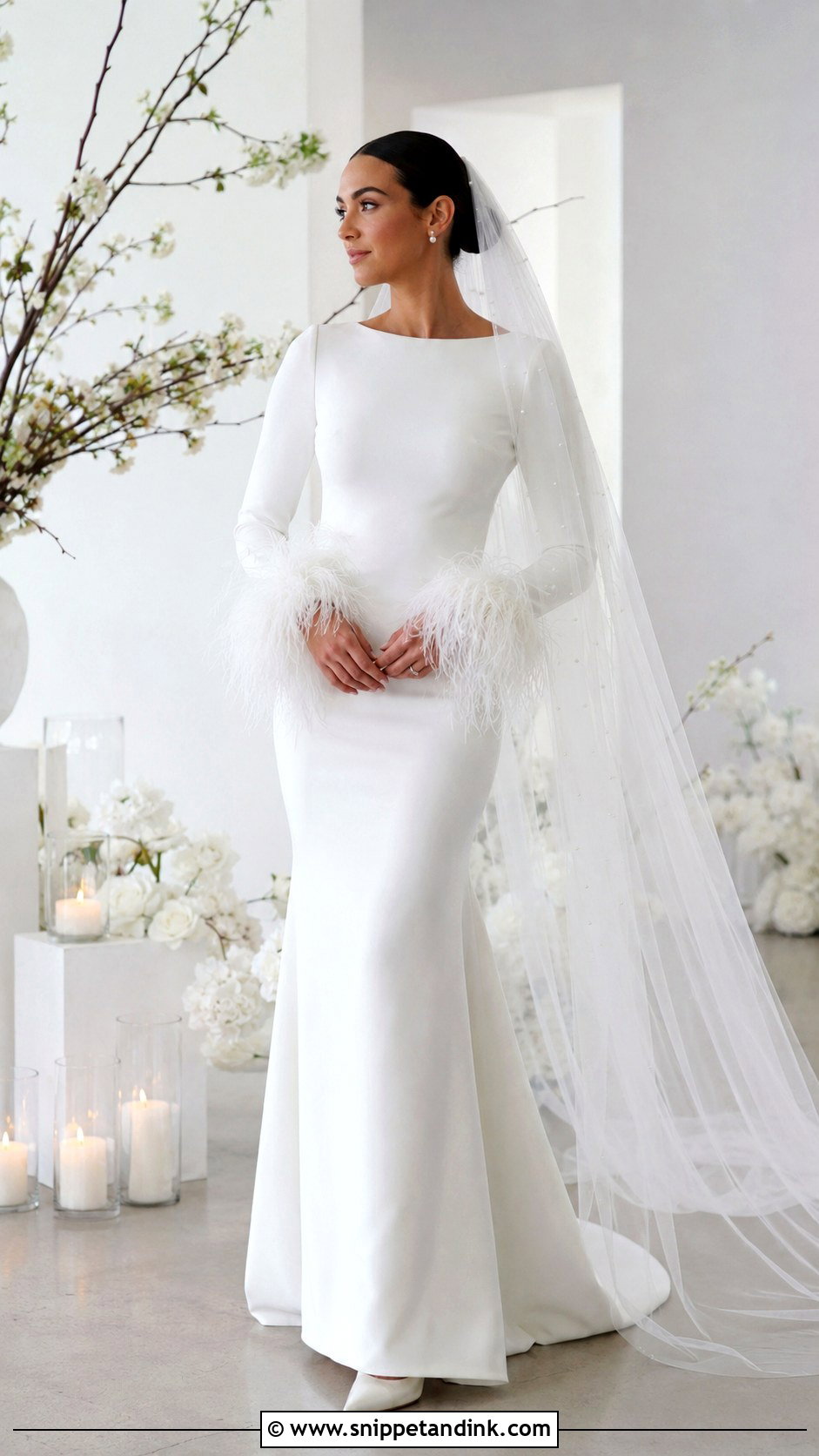 Winter Bridal Dress With Feather Trim - Snippet and Ink - 25 Winter Bridal Dress Ideas