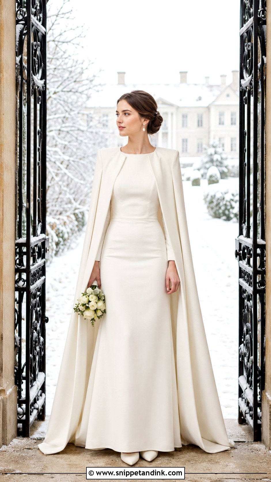 Winter Bridal Gown With Cape - Snippet and Ink - 20 Bride Attire Ideas