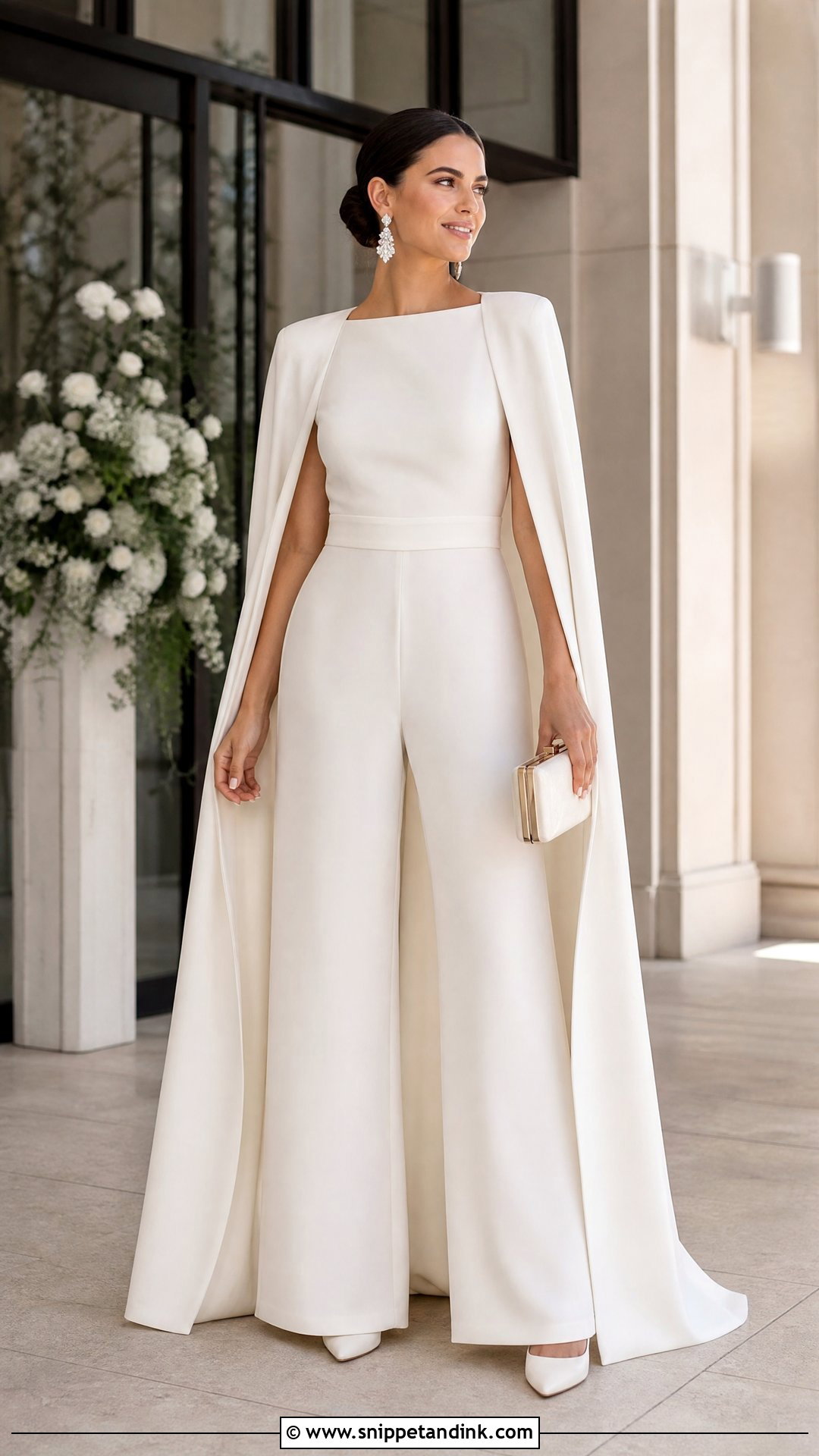 Winter Bridal Jumpsuit With Cape - Snippet and Ink - 20 Winter Bridal Ideas