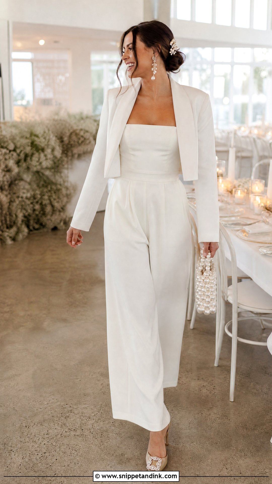 Winter Bride Reception Jumpsuit And Blazer Outfit - Snippet and Ink - 20 Winter Bride Outfits