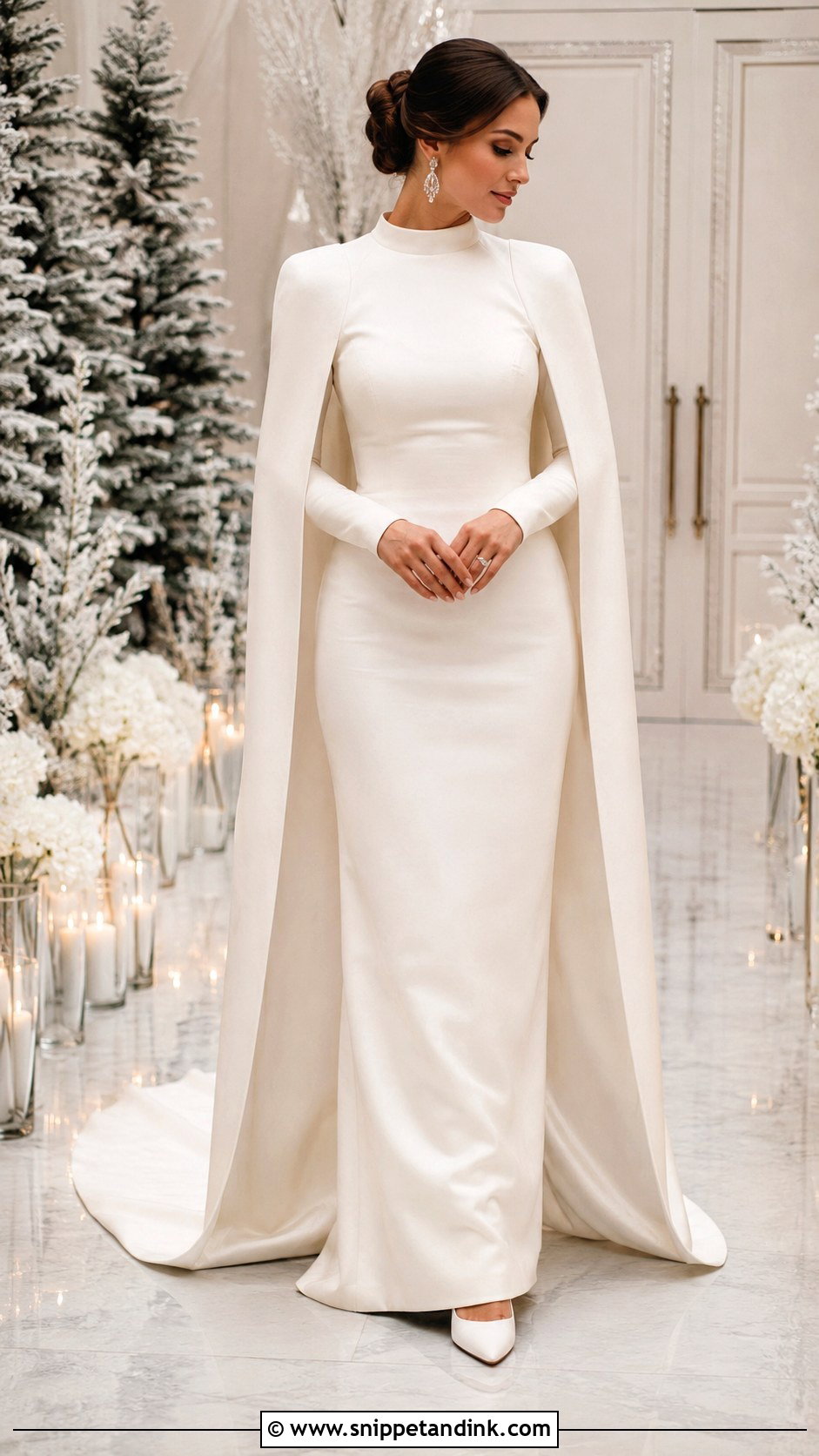 Winter Cape Sleeve Wedding Dress - Snippet and Ink - 20 Cape Sleeve Wedding Dress Ideas