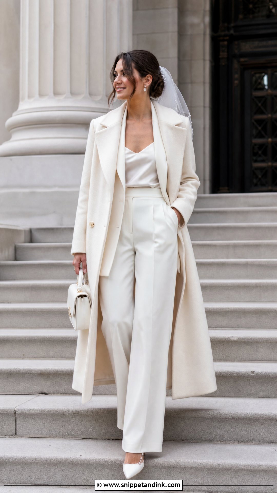 Winter Courthouse Bridal Suit With Coat - Snippet and Ink - 20 Winter Bridal Ideas