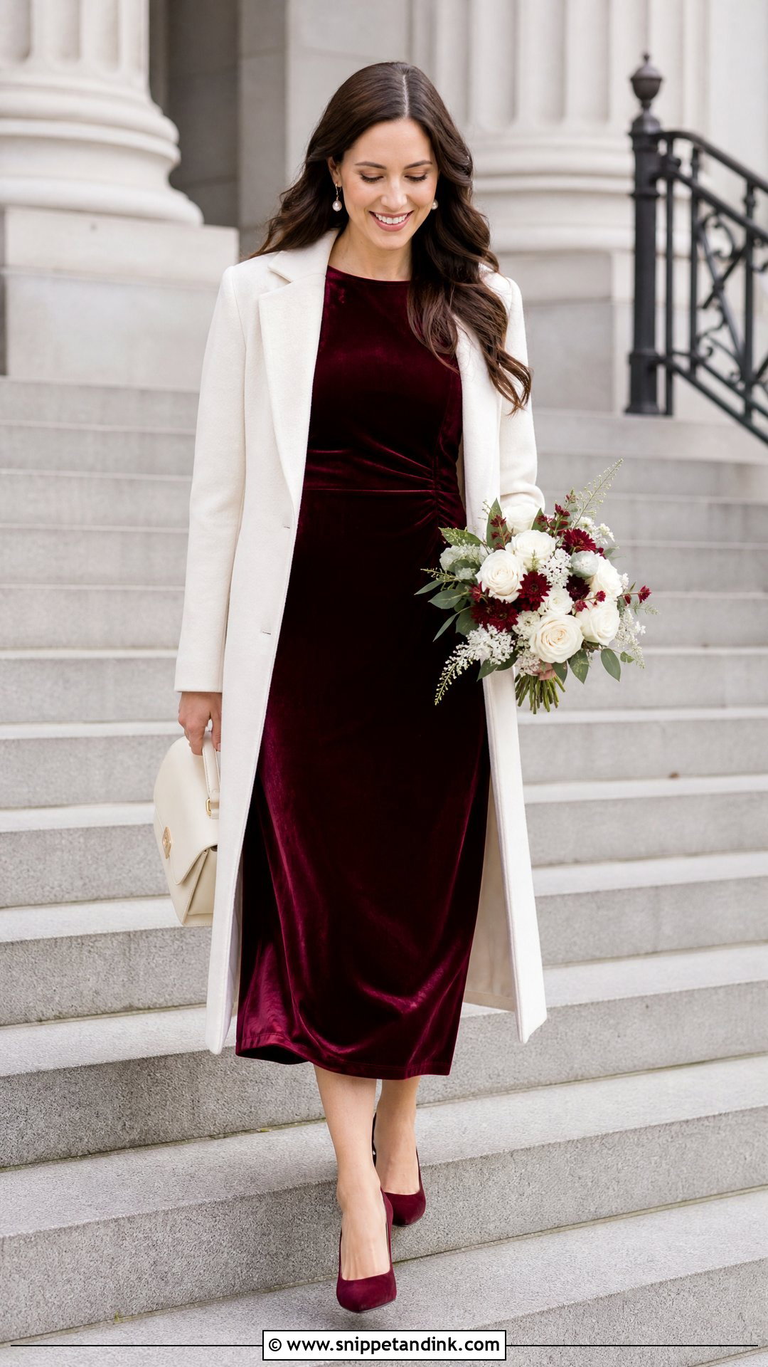 Winter Courthouse Wedding Burgundy Long Sleeve Dress - Snippet and Ink - 20 Winter Courthouse Wedding Outfit Ideas