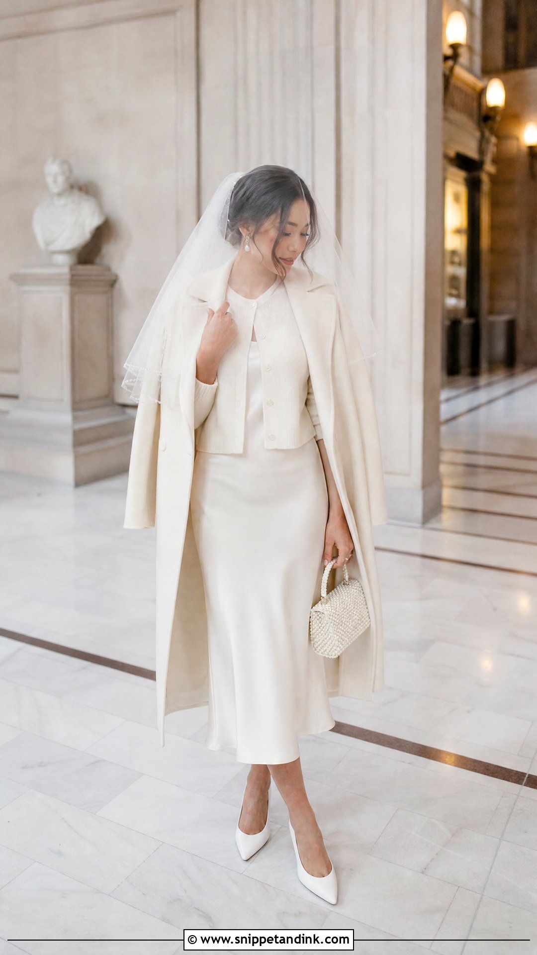 Winter Courthouse Wedding Satin Slip Dress And Cashmere Cardigan - Snippet and Ink - 20 Winter Courthouse Wedding Outfit Ideas