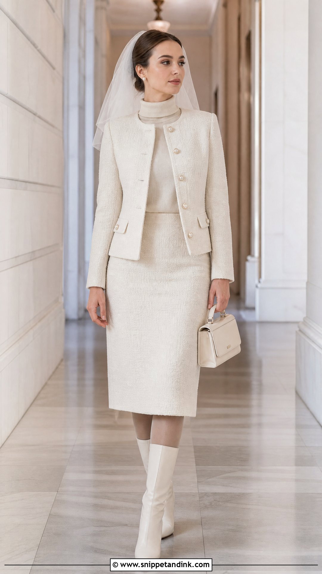 Winter Courthouse Wedding Skirt Suit And Turtleneck - Snippet and Ink - 20 Winter Courthouse Wedding Outfit Ideas