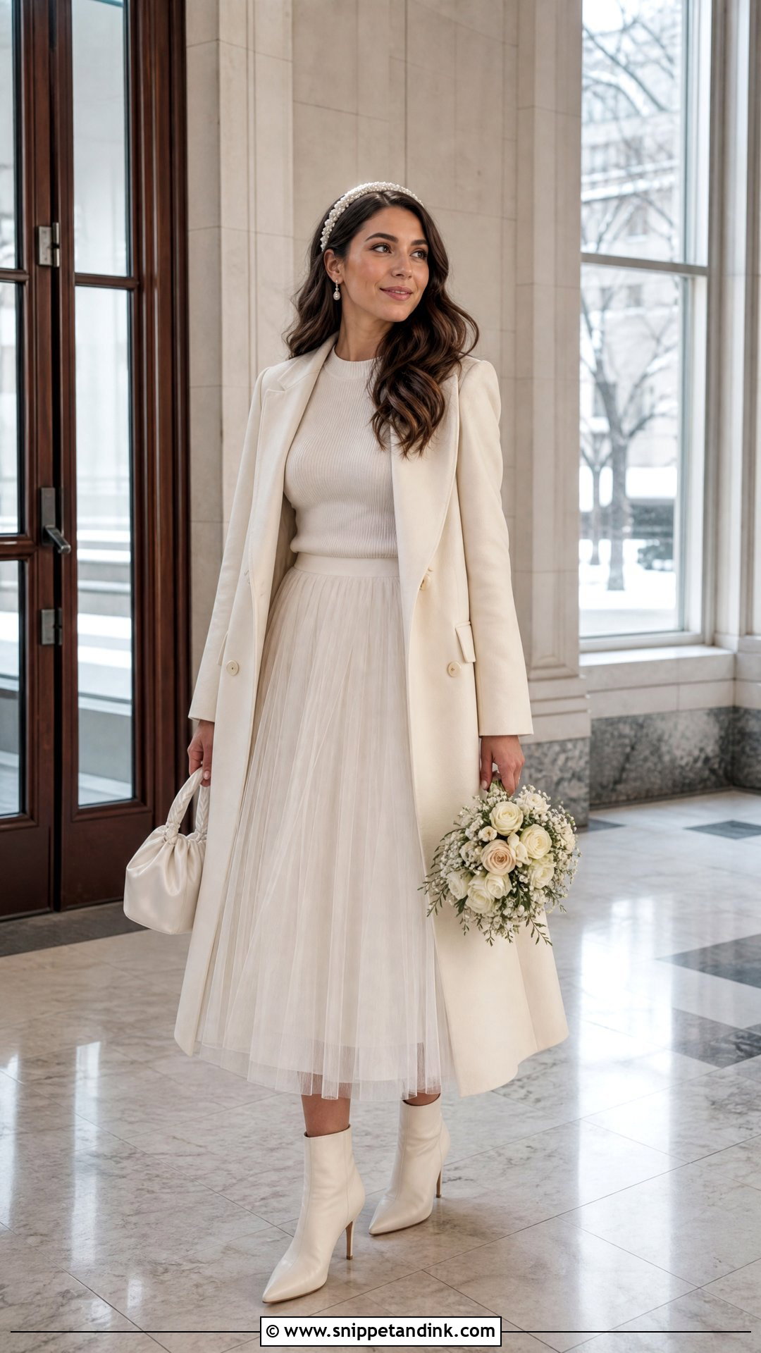 Winter Courthouse Wedding Sweater And Tulle Midi Skirt - Snippet and Ink - 20 Winter Courthouse Wedding Outfit Ideas
