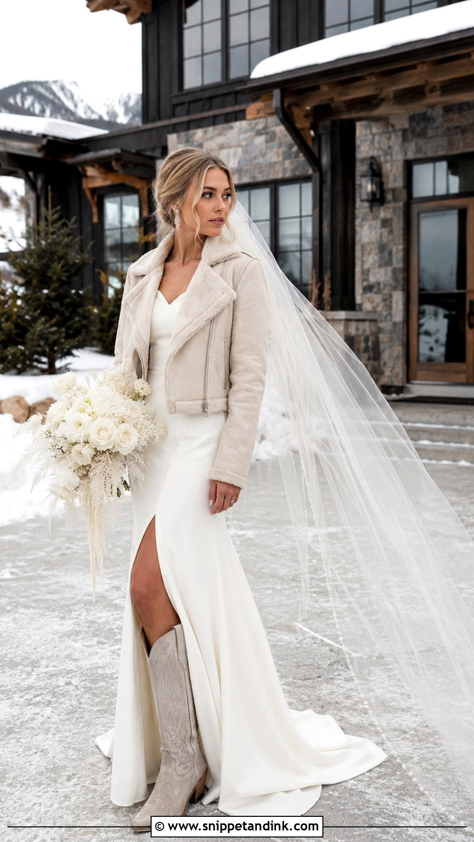 Winter Cowboy Wedding Dress With Suede Jacket - Snippet and Ink - 20 Cowboy Wedding Dress Ideas