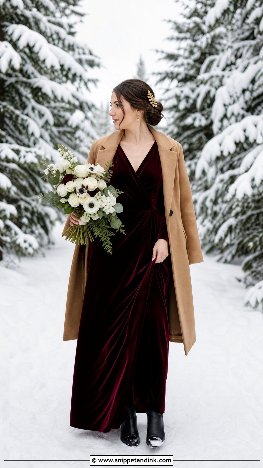 Winter Elopement Colored Dress Outfit - Snippet and Ink - 20 Winter Elopement Outfit Ideas