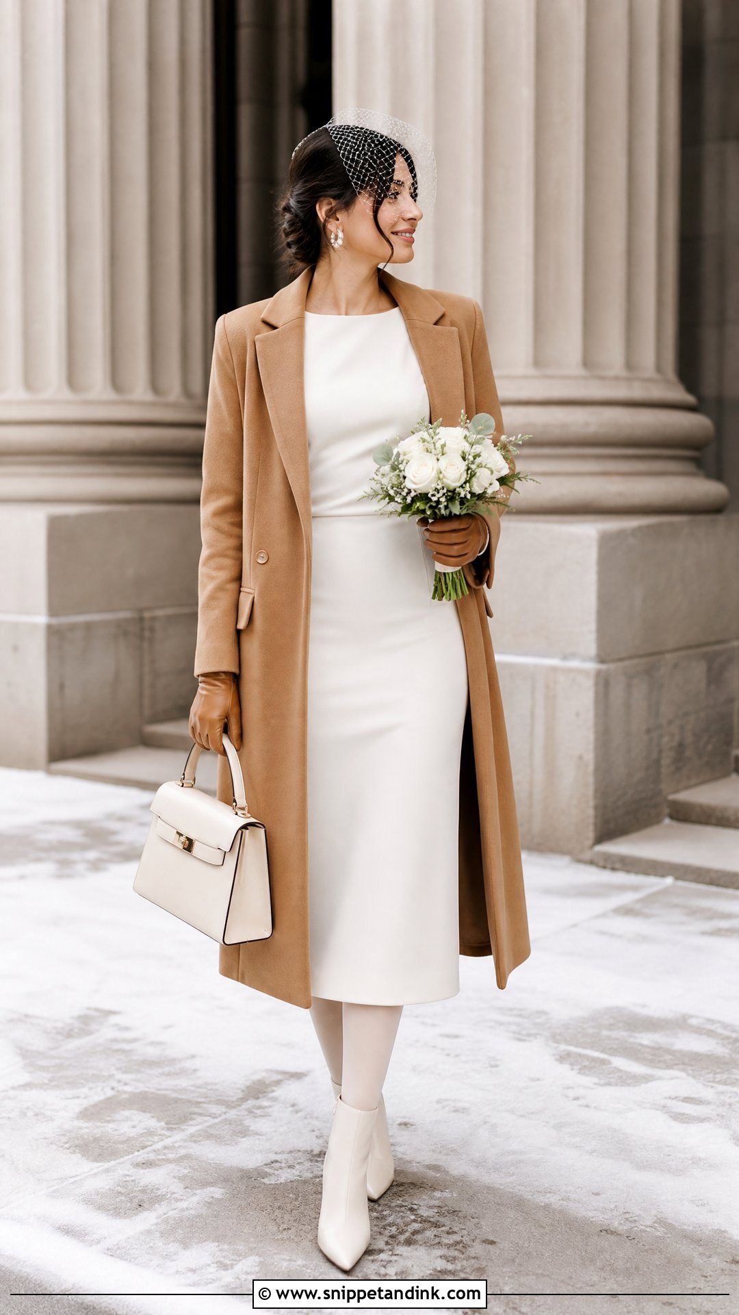 Winter Elopement Courthouse Midi Dress Outfit - Snippet and Ink - 20 Winter Elopement Outfit Ideas