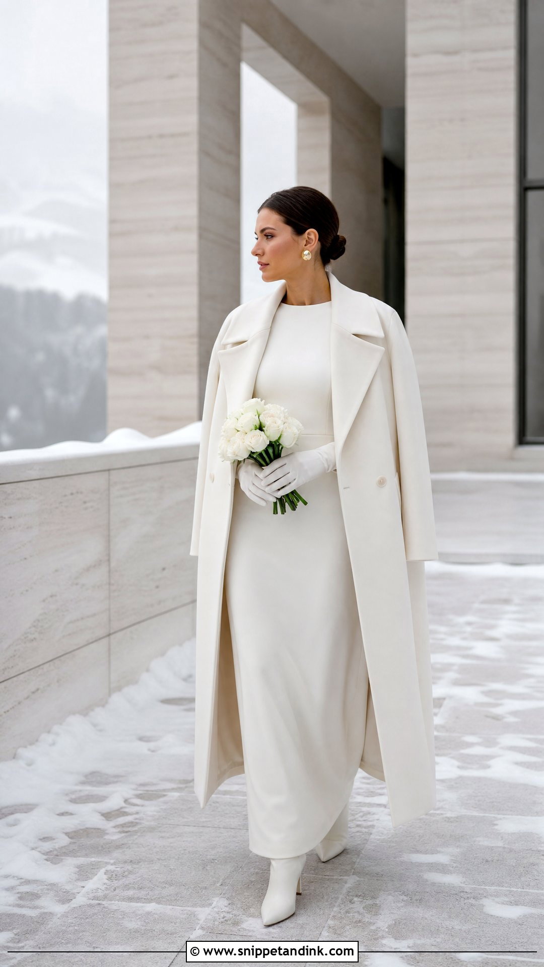 Winter Elopement Crepe Column Dress Outfit - Snippet and Ink - 20 Winter Elopement Outfit Ideas
